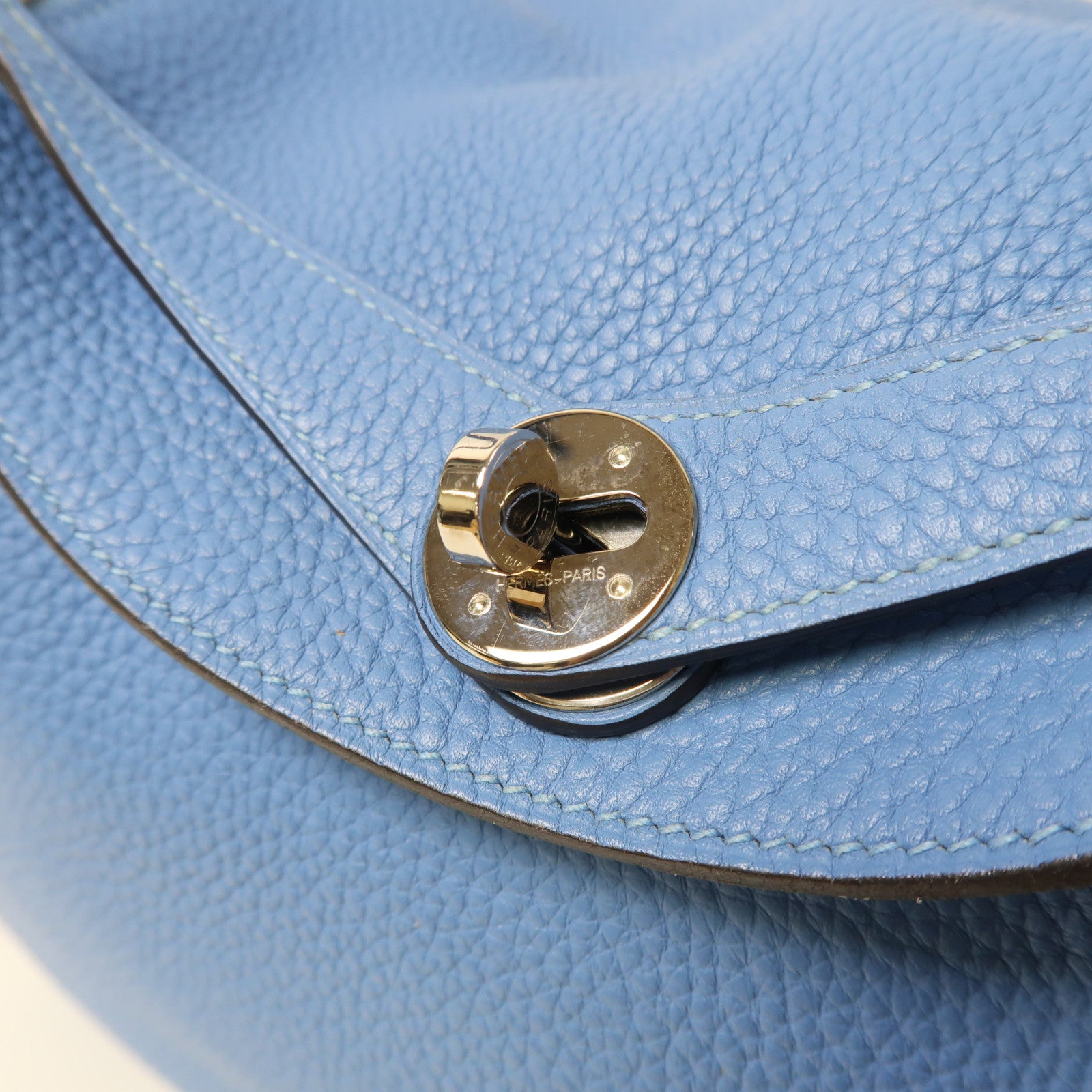 HERMES 【清倉大減價】Clemence皮革Lindy 30銀扣肩背袋天堂藍色