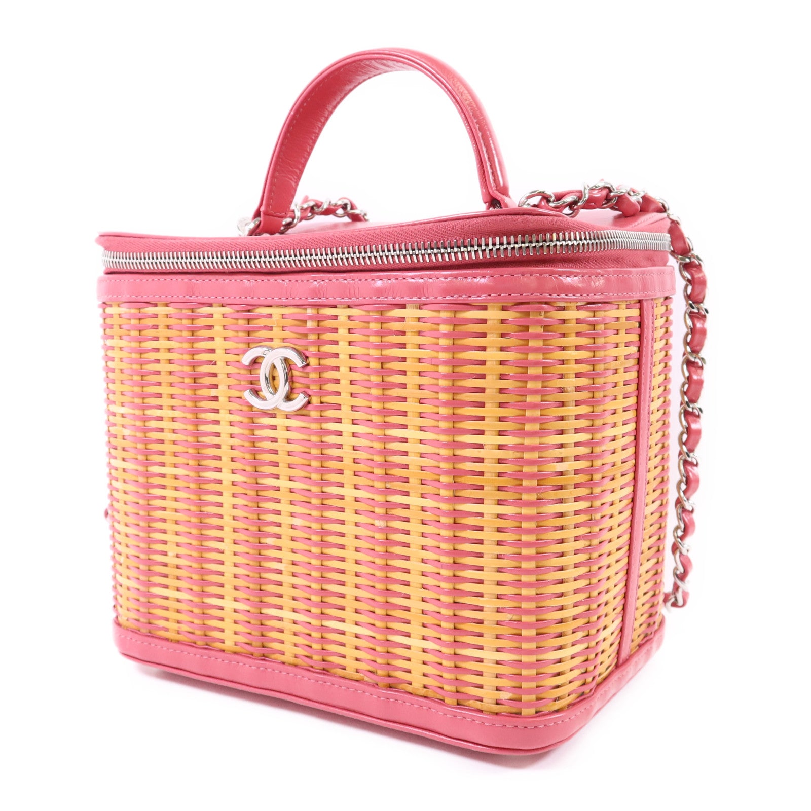 CHANEL 牛皮皮革Wicker Vanity銀扣鏈帶手挽肩背兩用袋