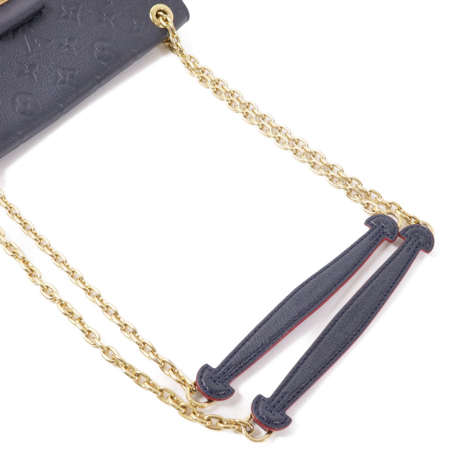 LOUIS VUITTON Monogram Empreinte Vavin PM金扣鏈帶肩背袋深藍色