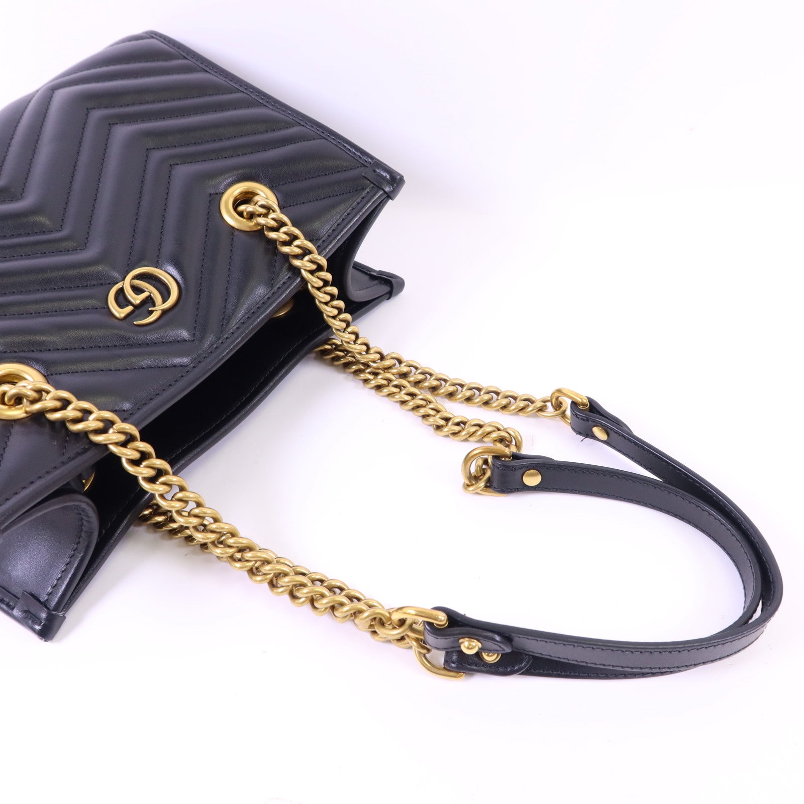 GUCCI 牛皮皮革GG Marmont Small Totel金扣鏈帶肩背袋
