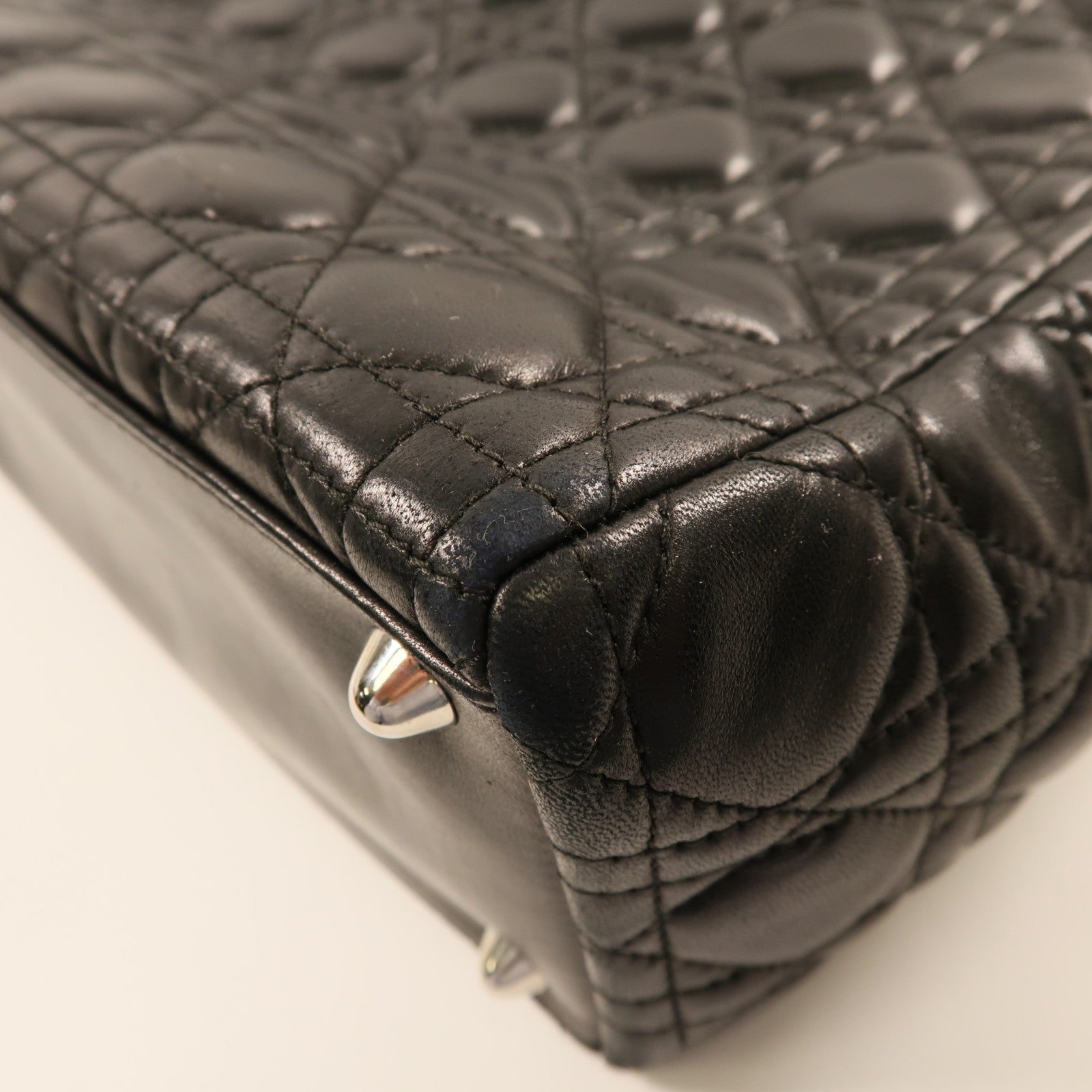 Dior 牛皮皮革Vintage Lady Dior銀扣手挽袋黑色