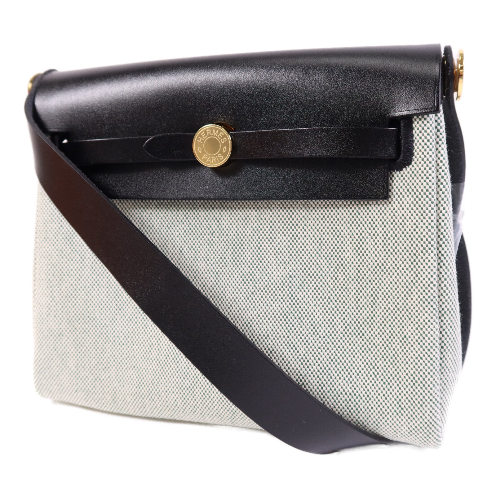 HERMES 帆布Mini Herbag金扣肩背袋Noir