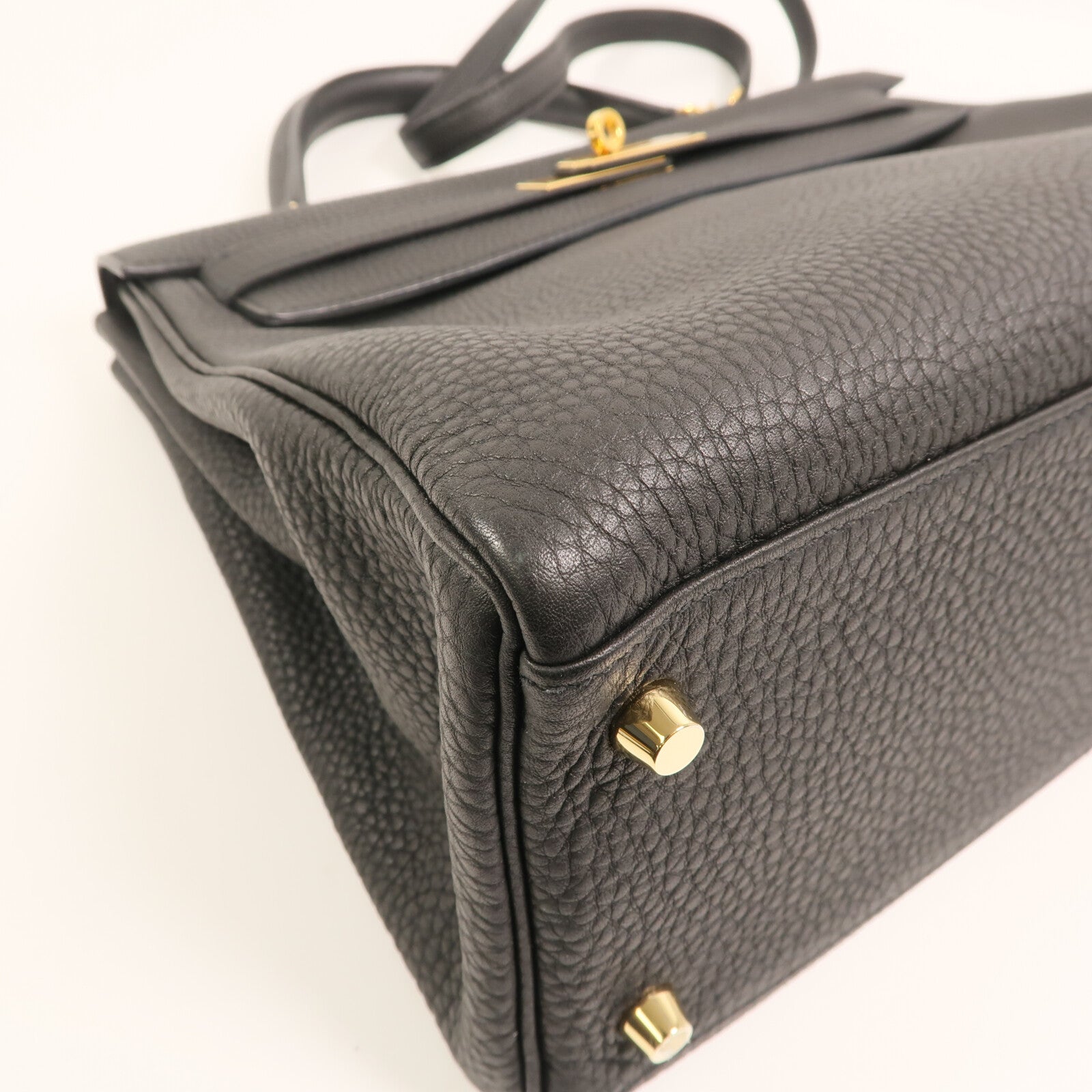 HERMES Clemence皮革Kelly 32金扣手挽肩背兩用袋Noir