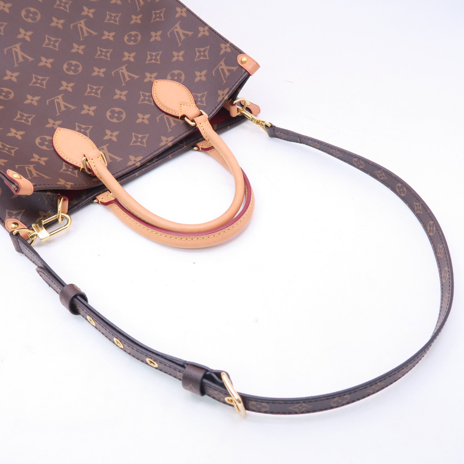 LOUIS VUITTON 【激減優惠】Monogram Sac Plat PM金扣手挽肩背兩用袋啡色