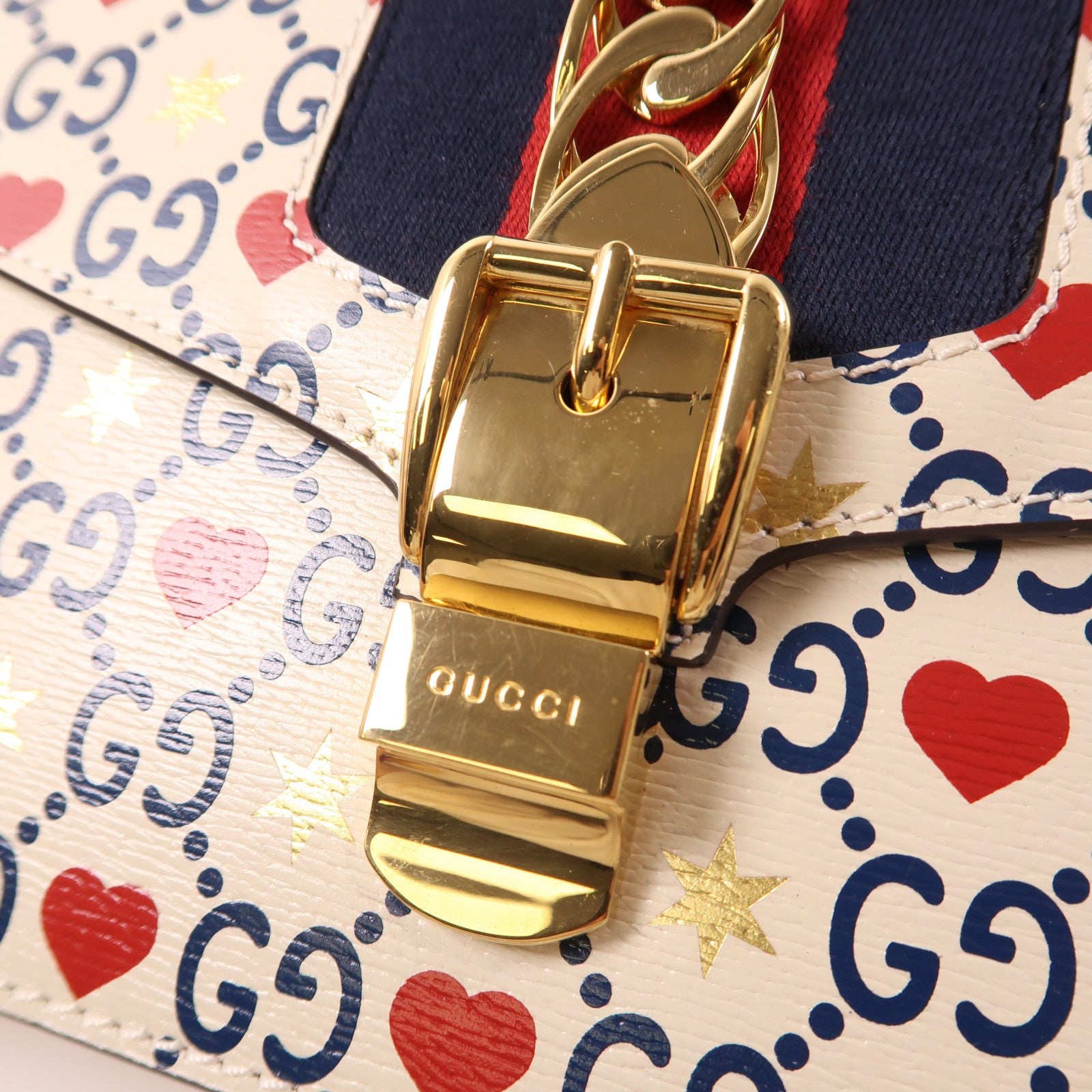 GUCCI 牛皮皮革Sylvie金扣肩背袋白色