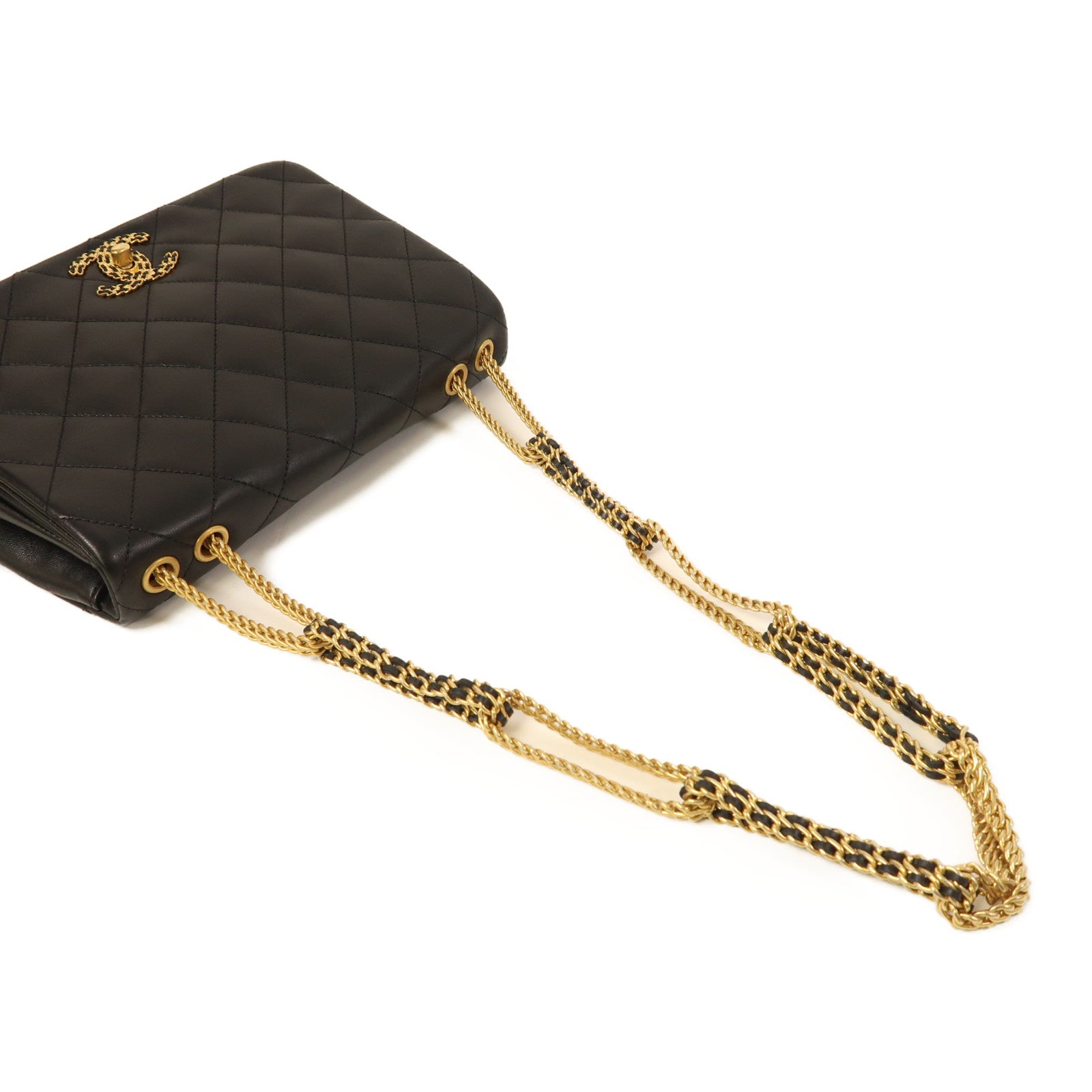 CHANEL 羊皮皮革Chain Shoulder金扣鏈帶肩背袋