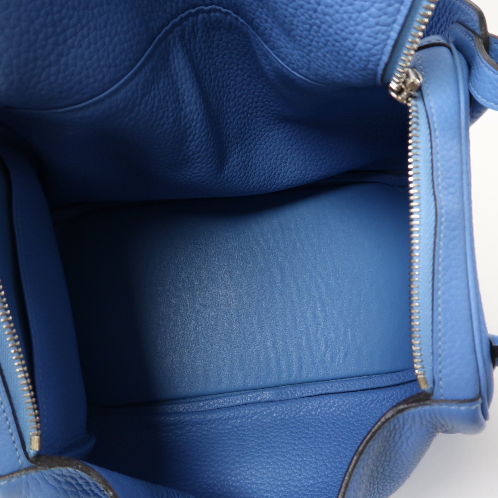 HERMES 【清倉大減價】Clemence皮革Lindy 30銀扣肩背袋天堂藍色