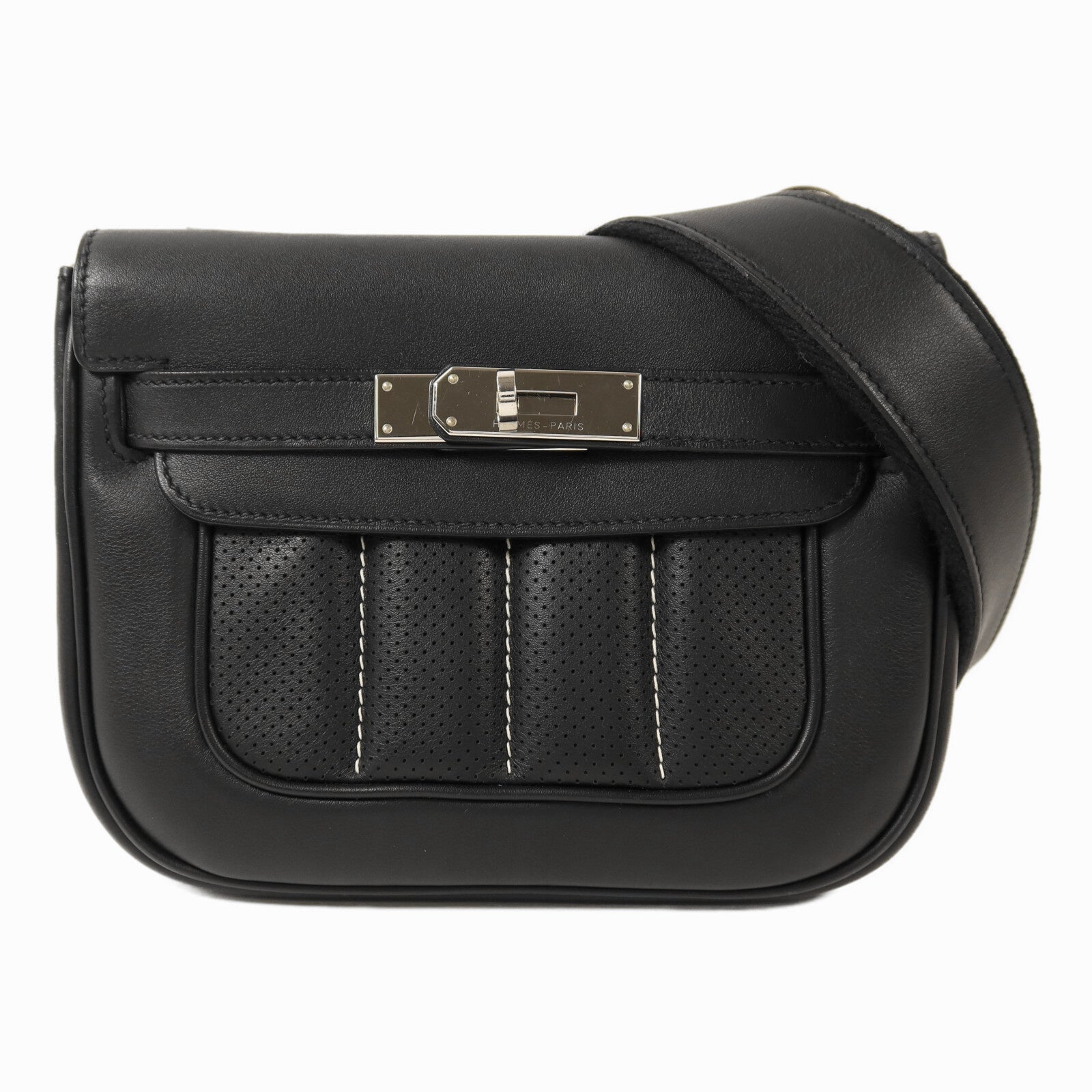 HERMES Swift皮革Mini Berline銀扣肩背袋Noir