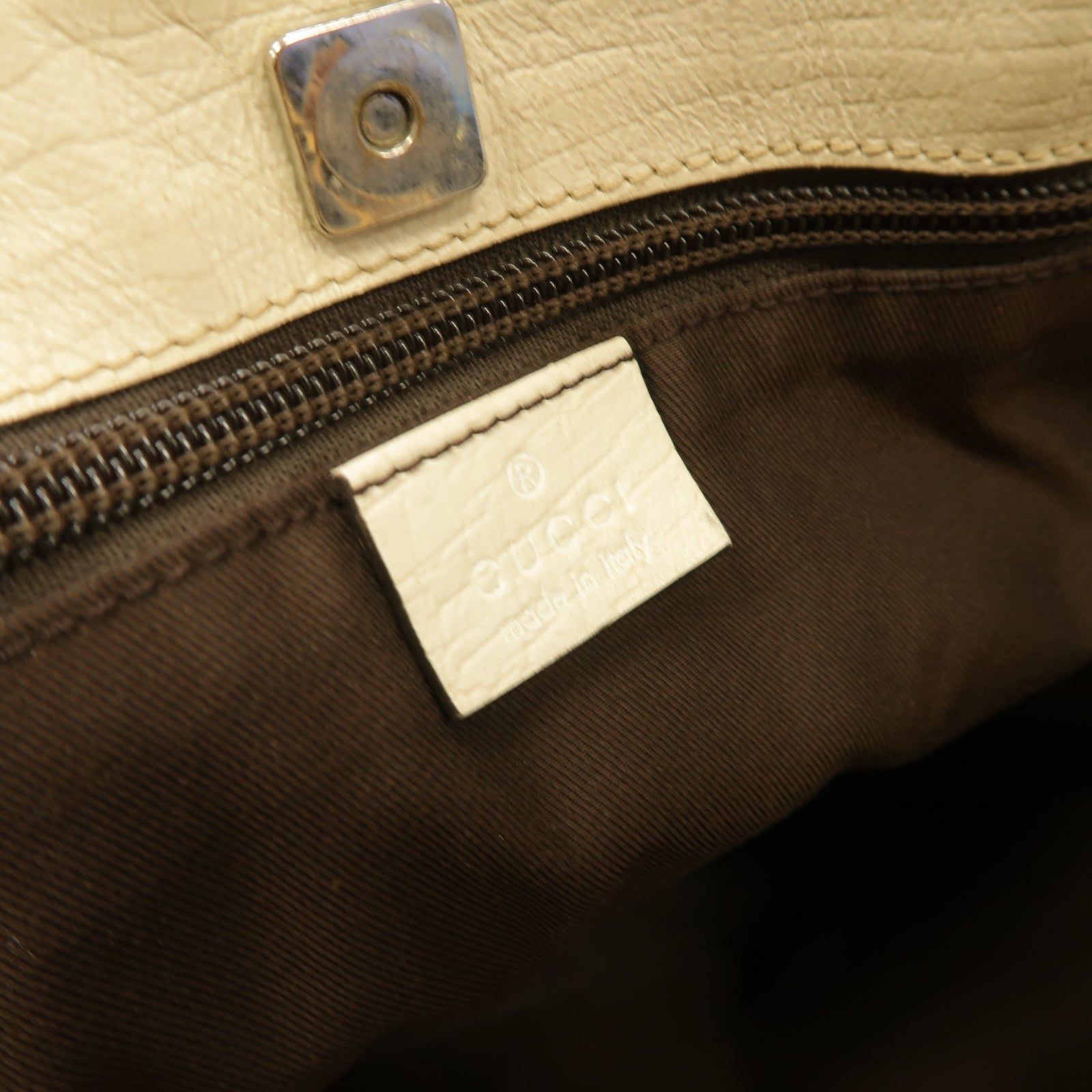 GUCCI 塗層帆布Tote Bag銀扣手挽袋米色