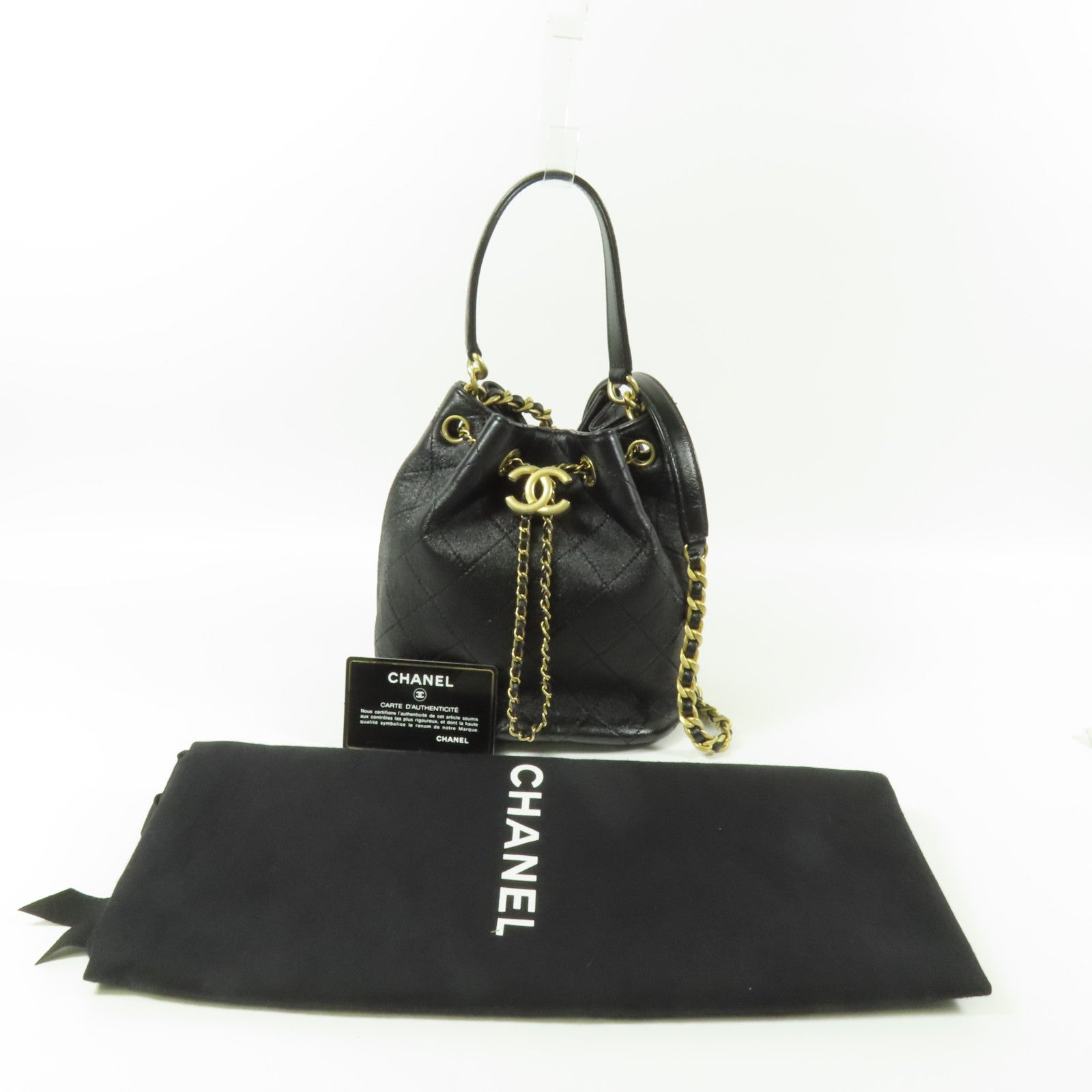 CHANEL 牛皮皮革Bucket Bag金扣手挽肩背兩用袋