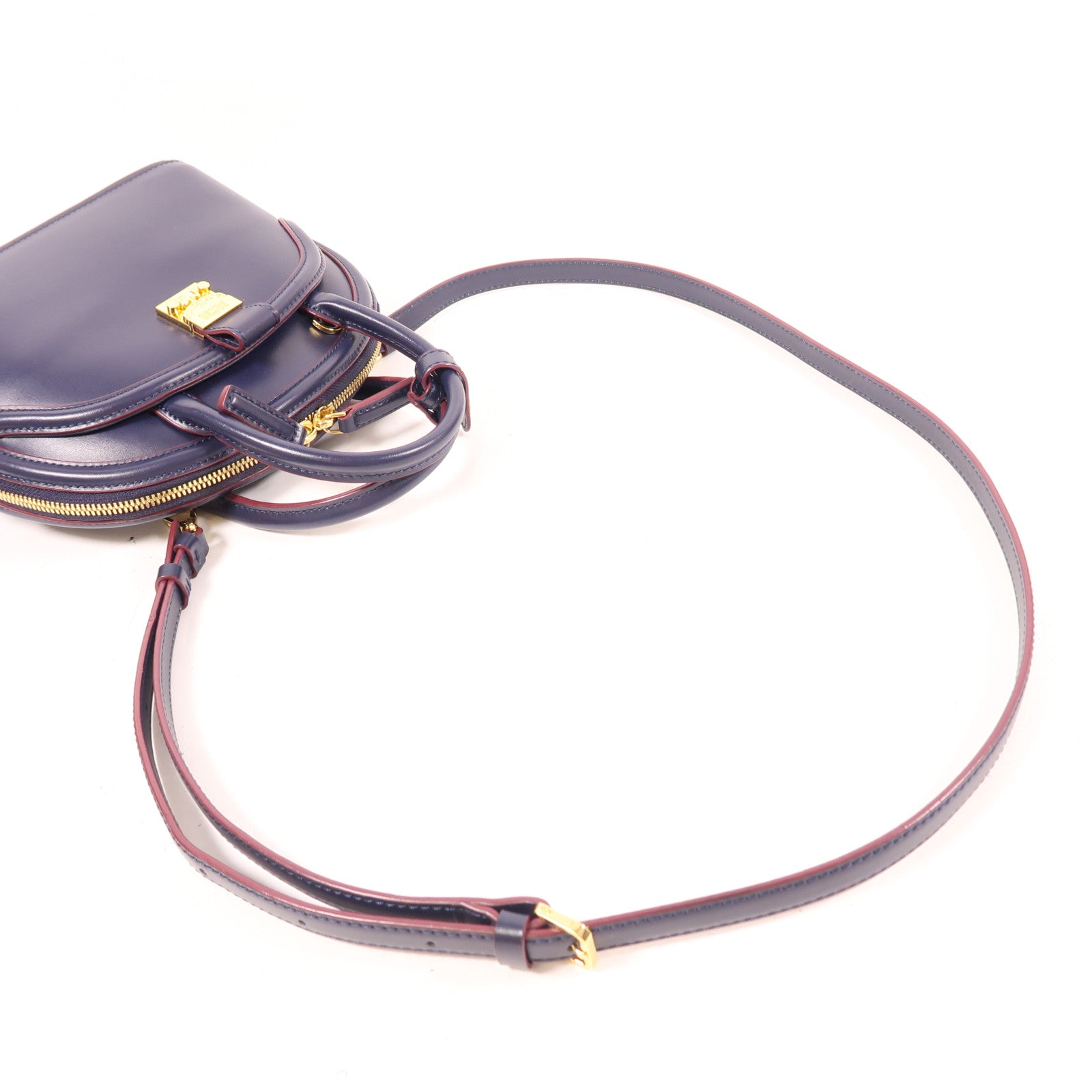 MCM GHW 2 Way Shoulder Hand Bag Calfskin Leather Blue
