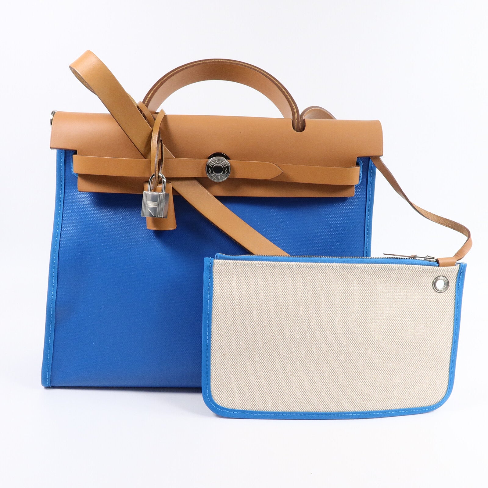 HERMES Toile Berline Herbag PM手挽肩背兩用袋Bleu Izmir