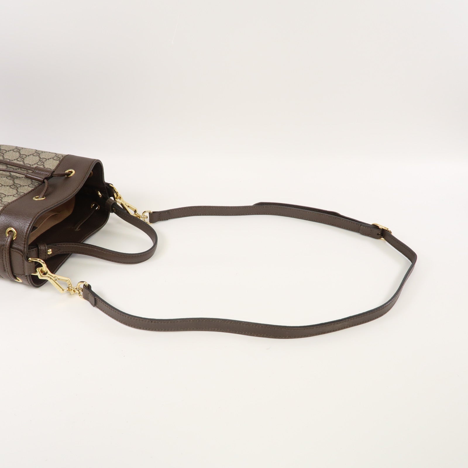 GUCCI 【激減優惠】塗層帆布Ophidia GG Small Bucket Bag金扣手挽肩背兩用袋啡色