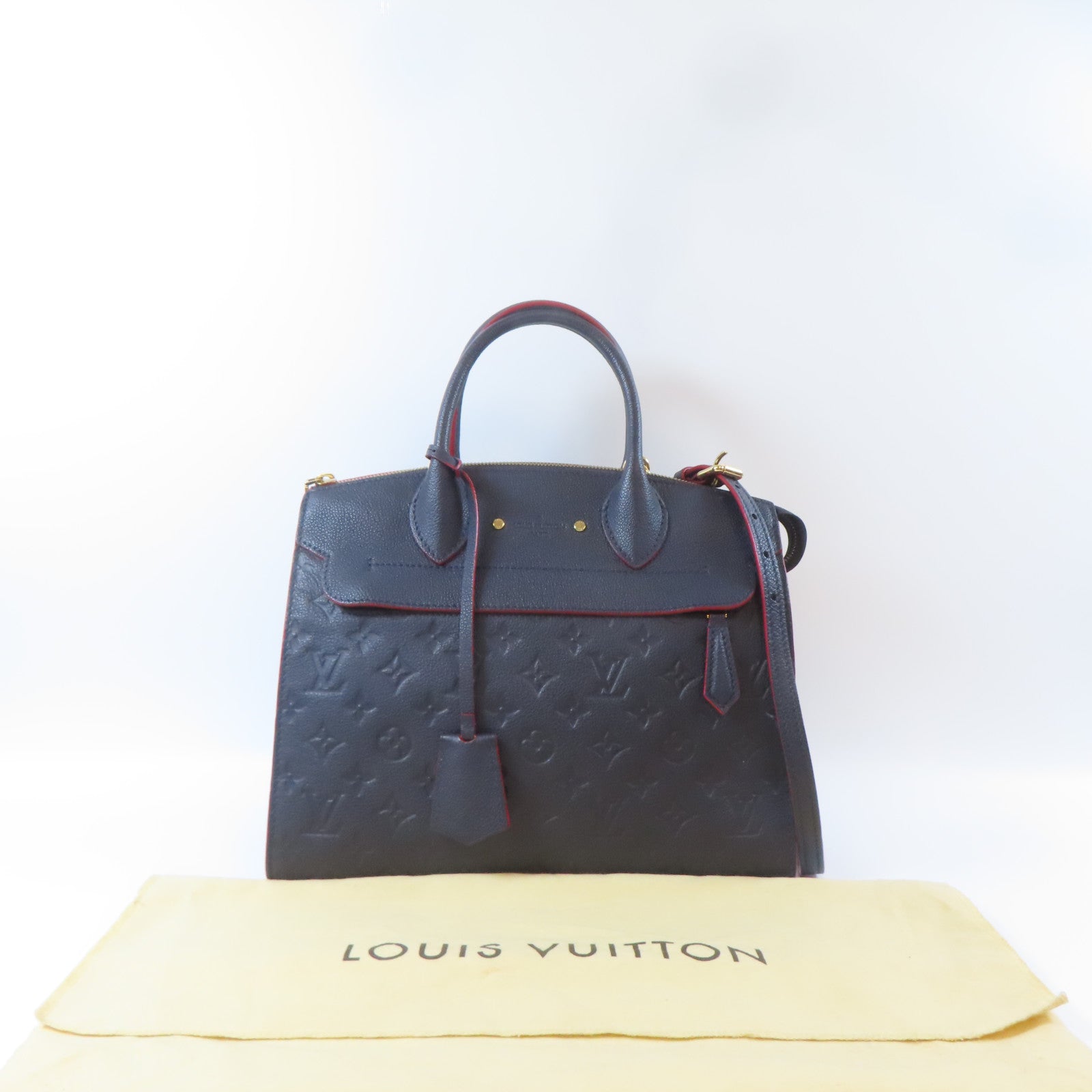 LOUIS VUITTON Monogram Empreinte Pont Neuf MM金扣手挽肩背兩用袋深藍色