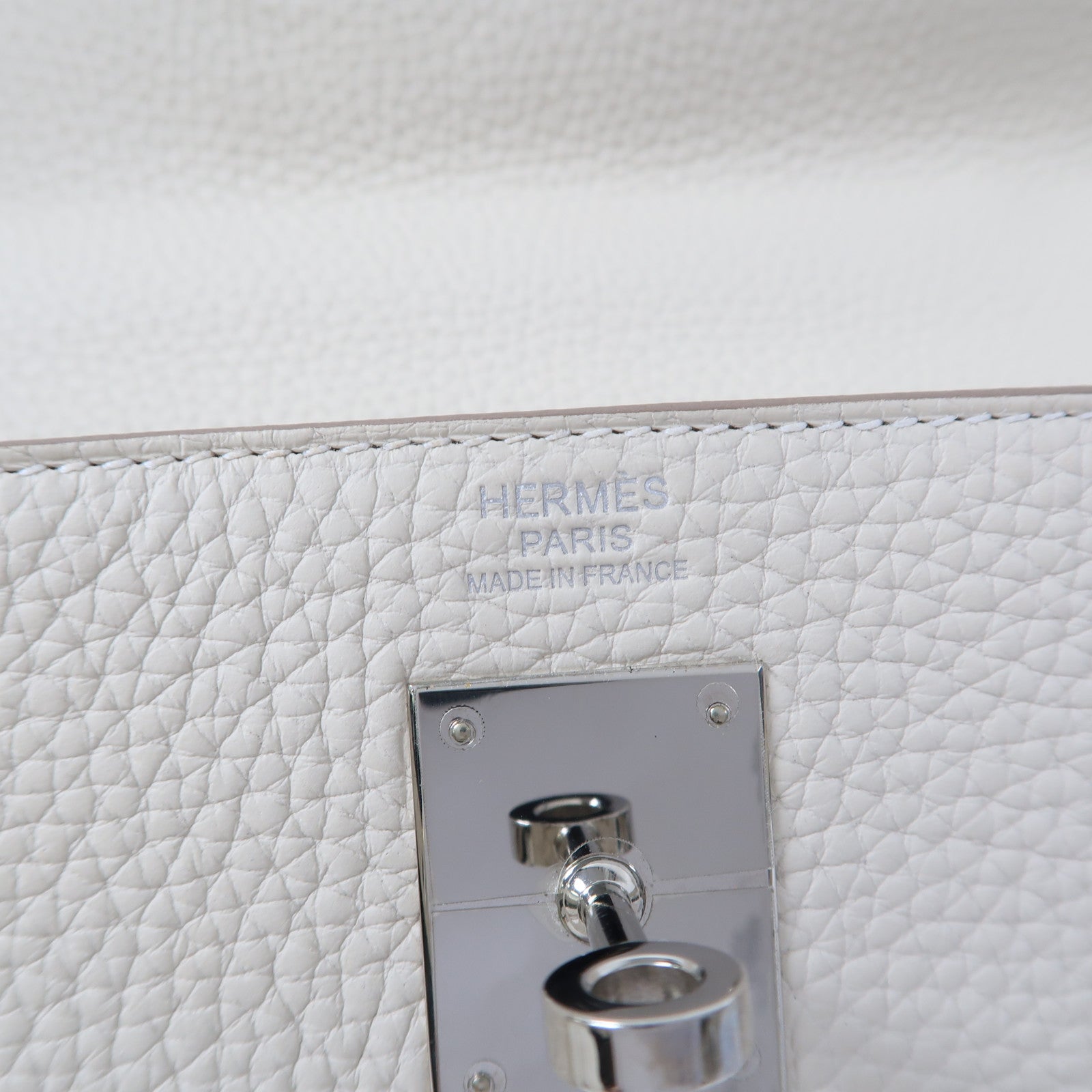 HERMES Clemence皮革Kelly 32銀扣手挽肩背兩用袋奶昔白色
