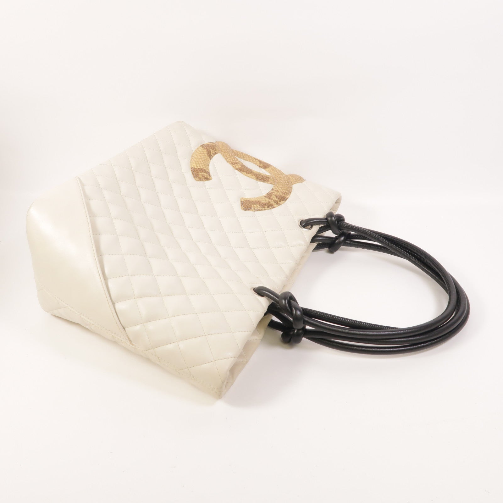 CHANEL 牛皮皮革/蛇皮皮革Cambon Tote Bag銀扣肩背袋