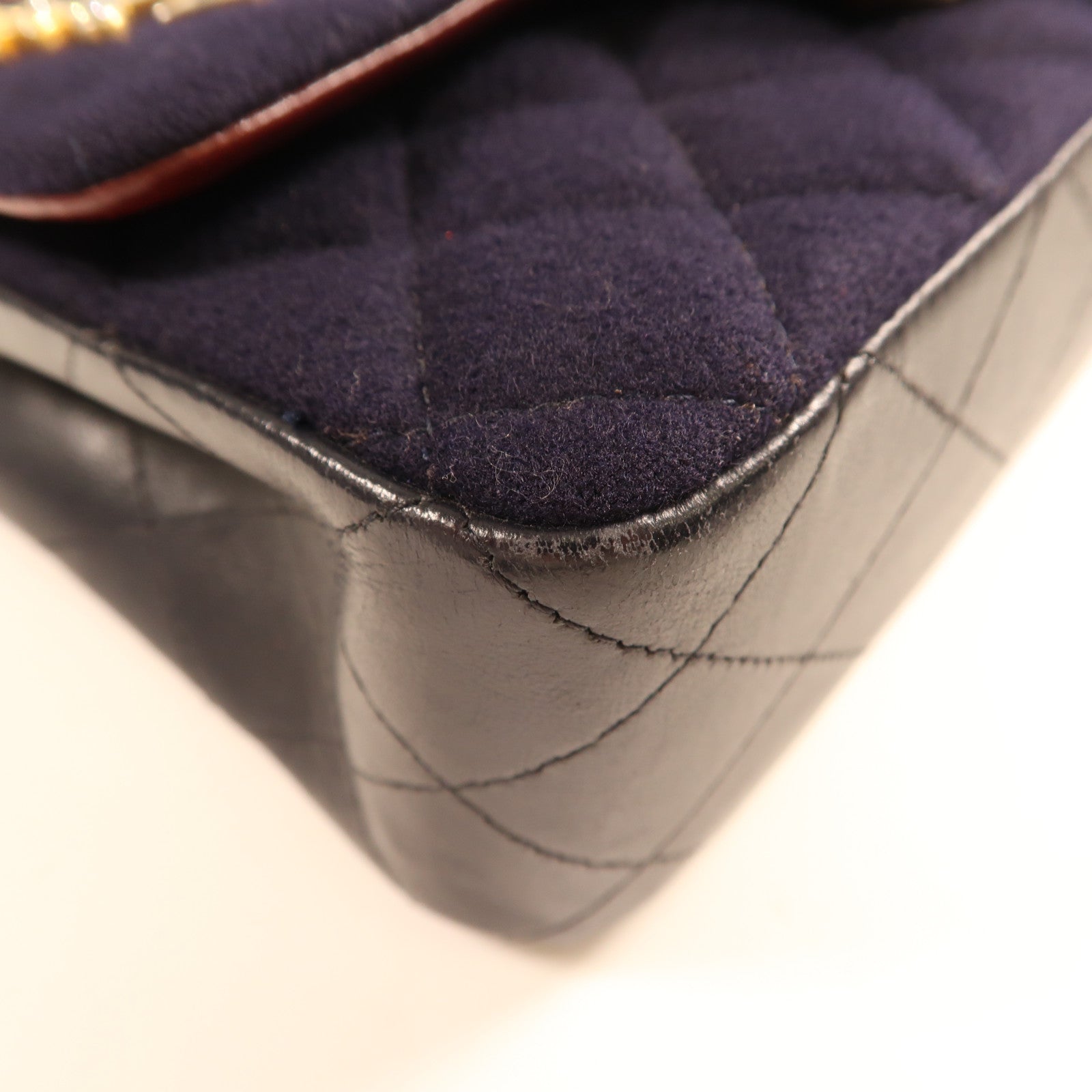 CHANEL CC GHW Charms Mini Rect Chain Shoulder Bag Wool Navy Blue