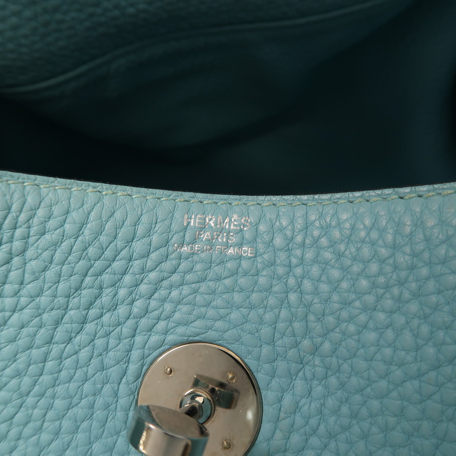 HERMES 【激減優惠】Clemence皮革Lindy 34銀扣手挽肩背兩用袋Bleu Atoll藍色