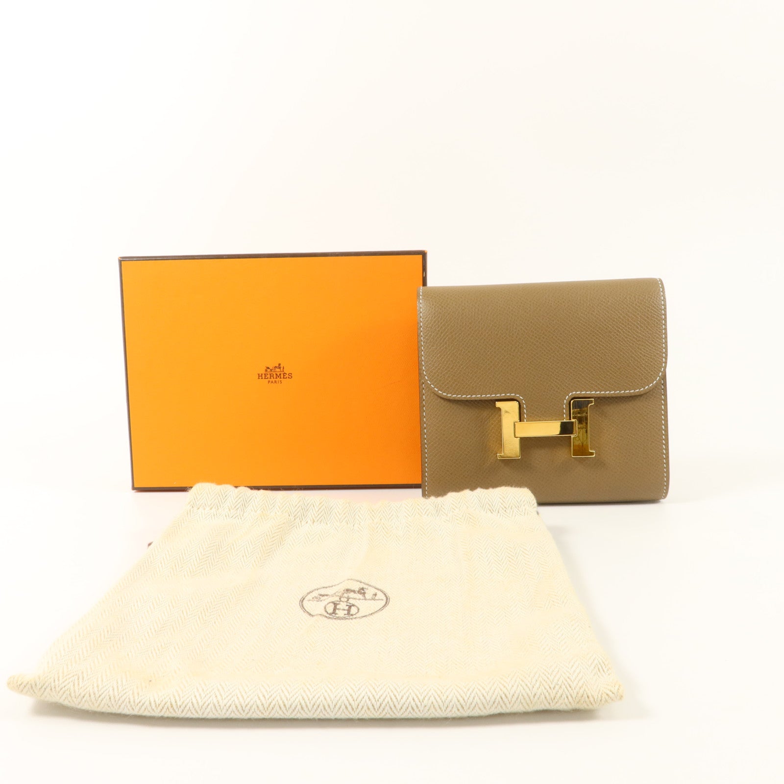 HERMES 【激減優惠】Epsom皮革Constance Compact Wallet錢包Etoupe