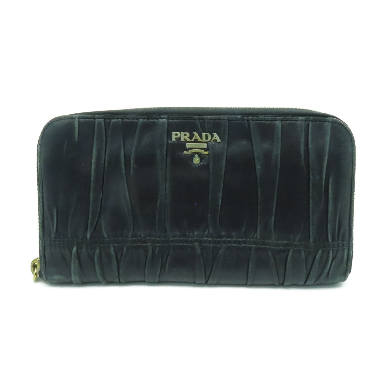 PRADA 【清倉大減價】皮革Zipper Long Wallet金扣長錢包黑色