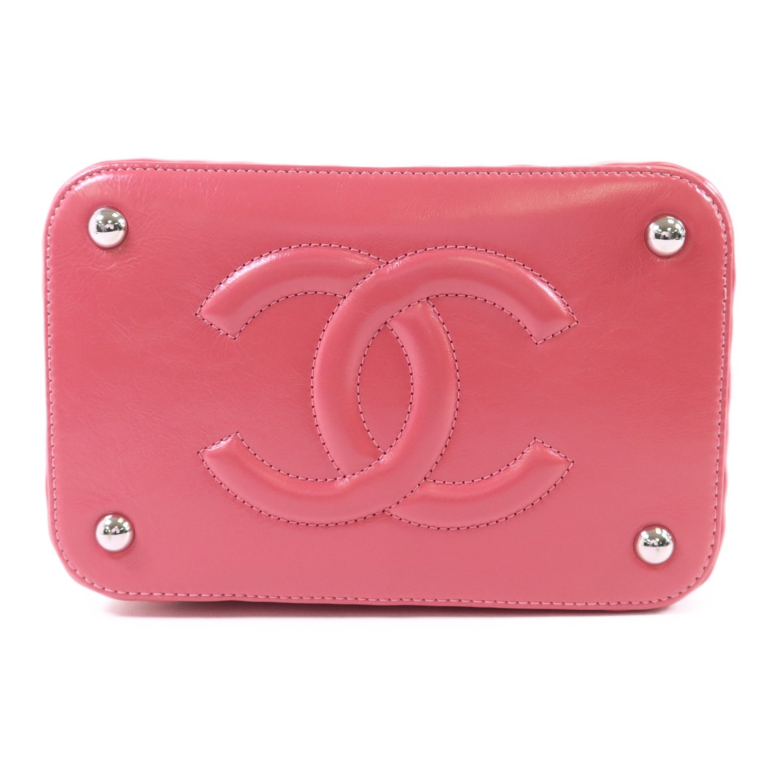 CHANEL 牛皮皮革Wicker Vanity銀扣鏈帶手挽肩背兩用袋