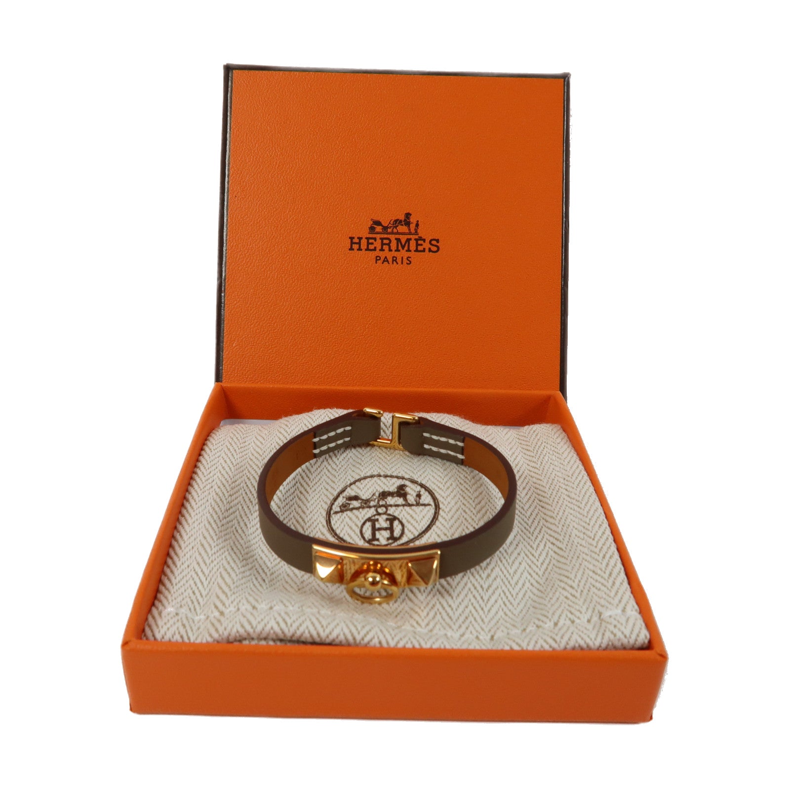 HERMES Swift皮革Rivale Mini Bracelet金扣手鐲象灰色