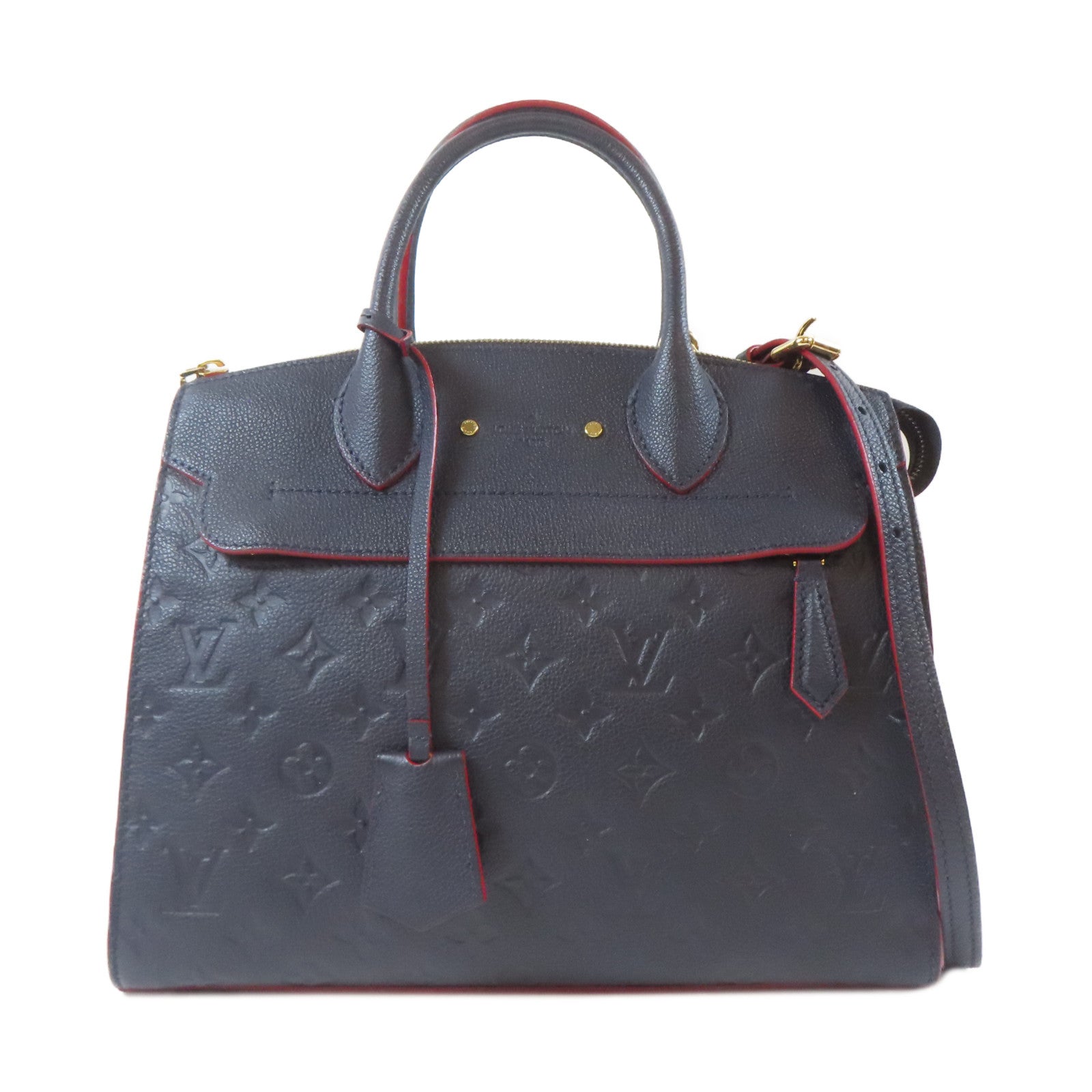 LOUIS VUITTON Monogram Empreinte Pont Neuf MM金扣手挽肩背兩用袋深藍色