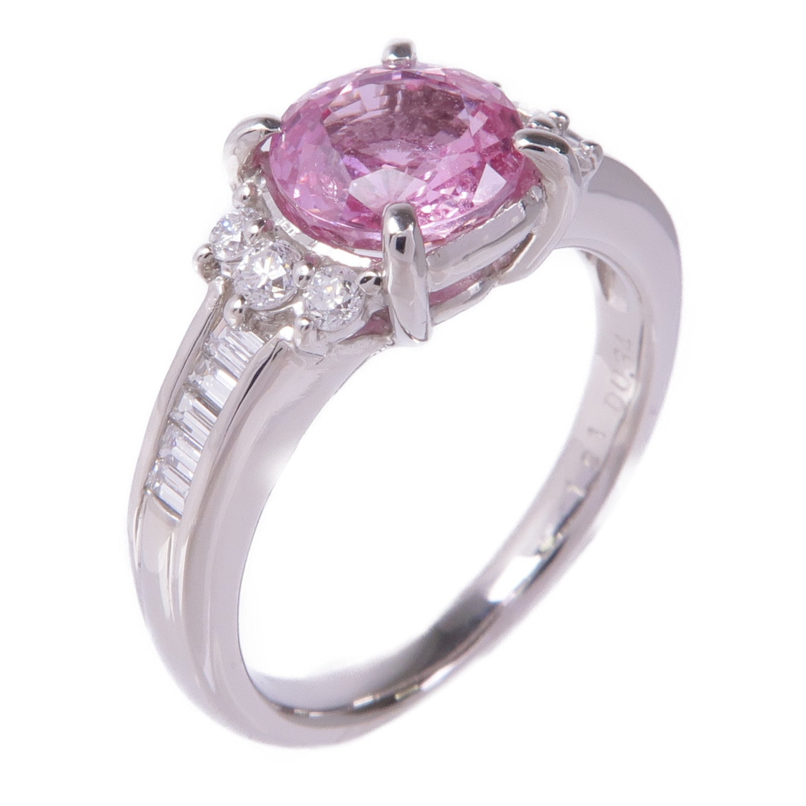 JEWELRY 【激減優惠】PT900鉑金Pink Sapphire Diamond Ring粉紅色藍寶石/鑽石戒指US#6.75