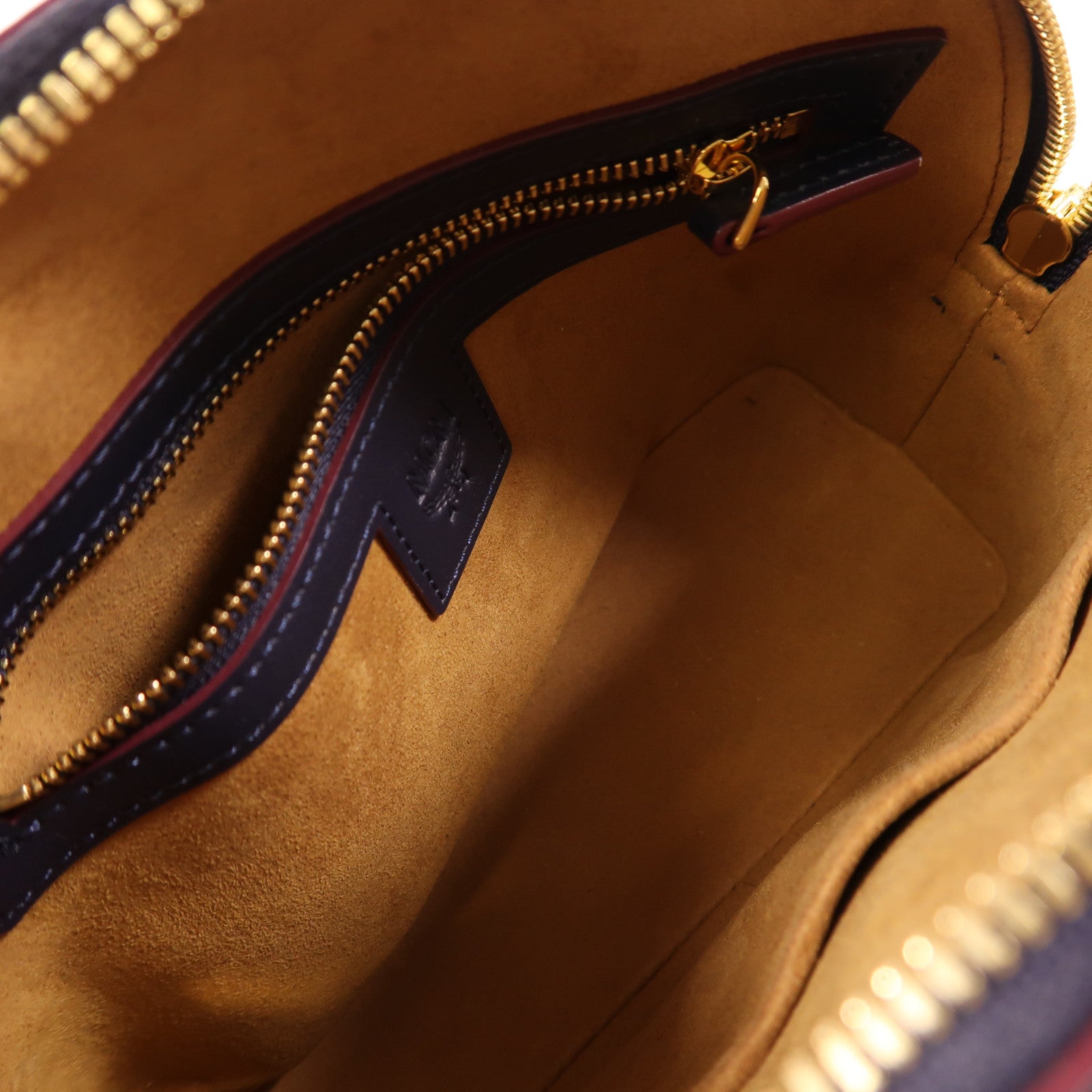 MCM GHW 2 Way Shoulder Hand Bag Calfskin Leather Blue