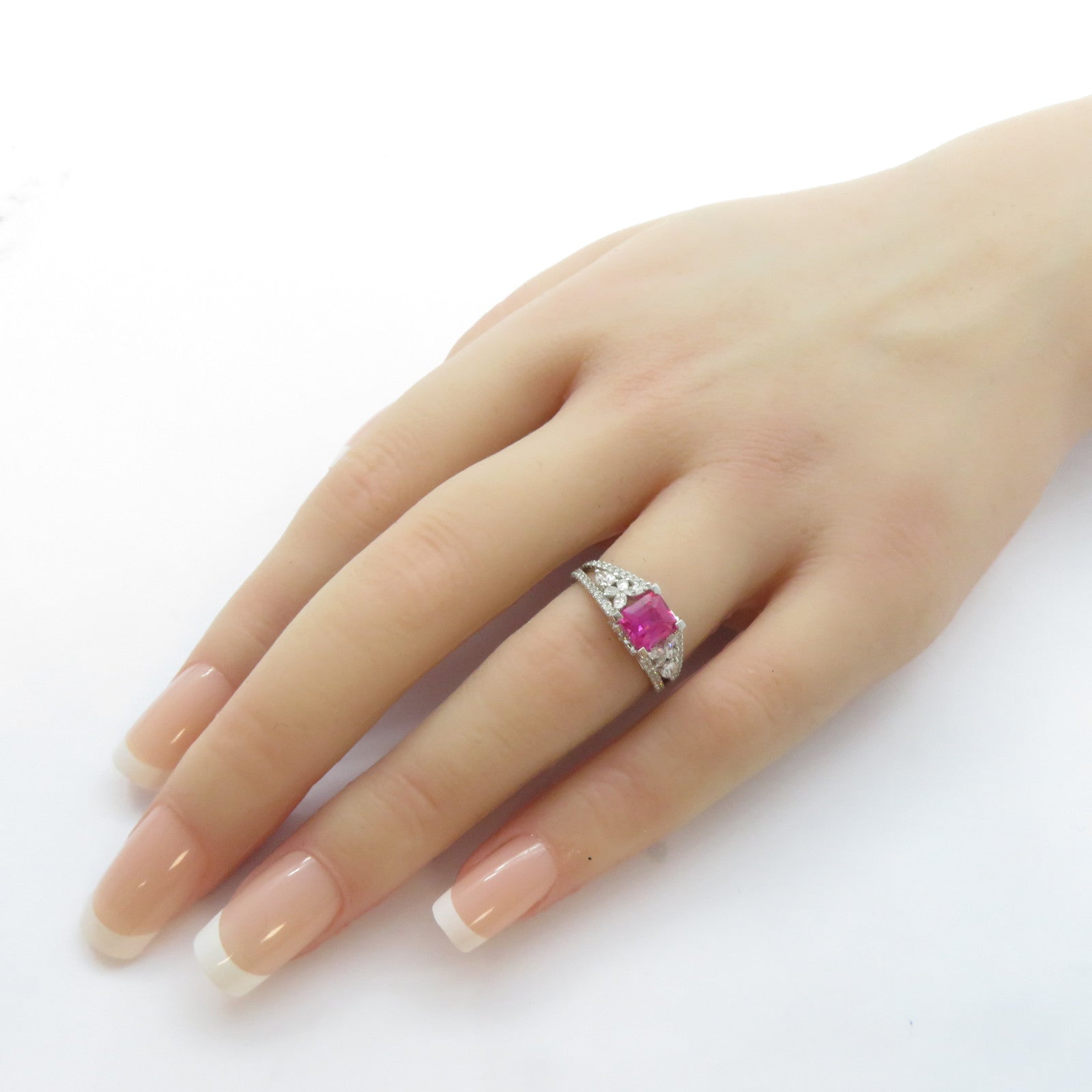 JEWELRY 18K白金Sapphire Ring 1.09ct紅寶石/0.33ct鑽石戒指US#5.75