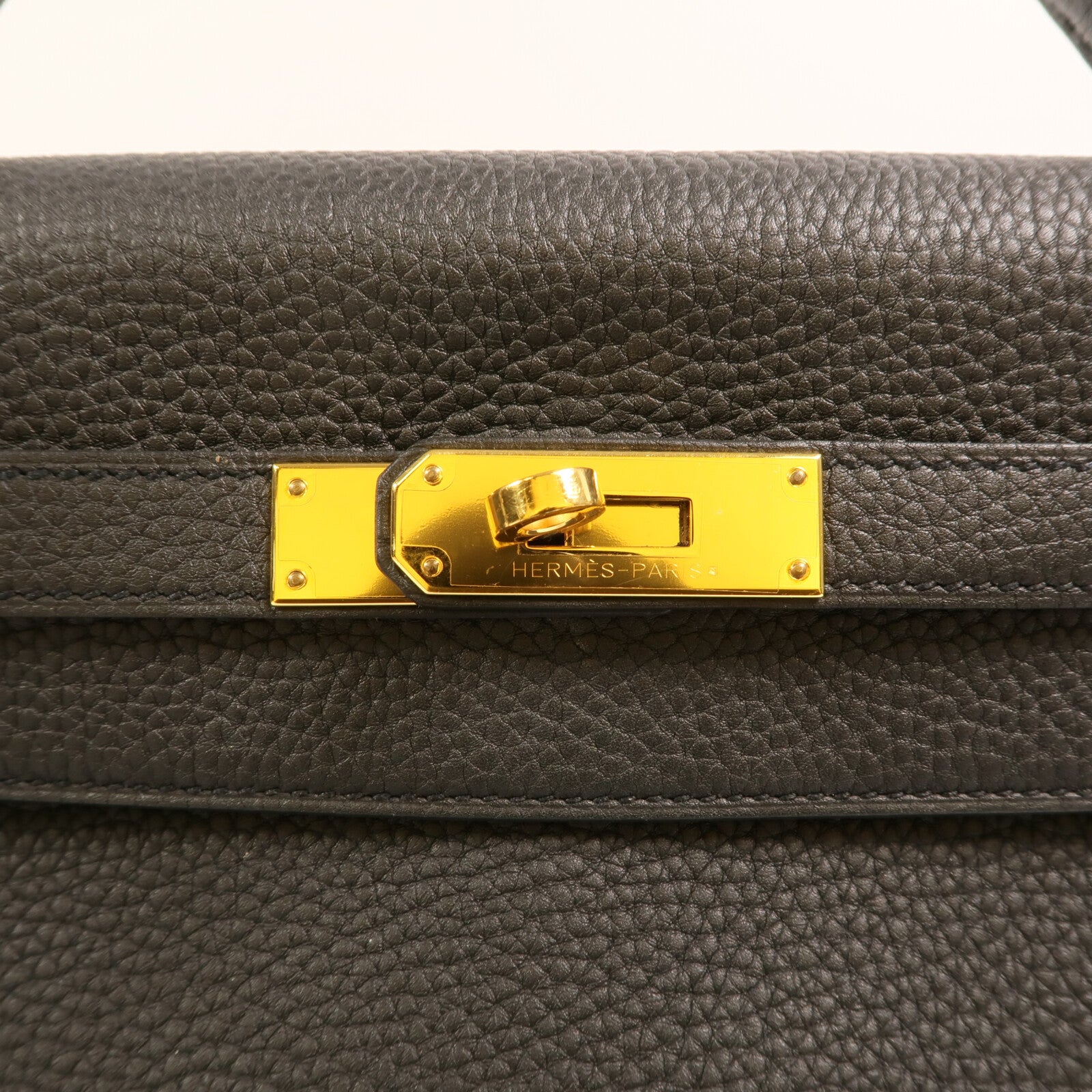 HERMES Clemence皮革Kelly 32金扣手挽肩背兩用袋Noir