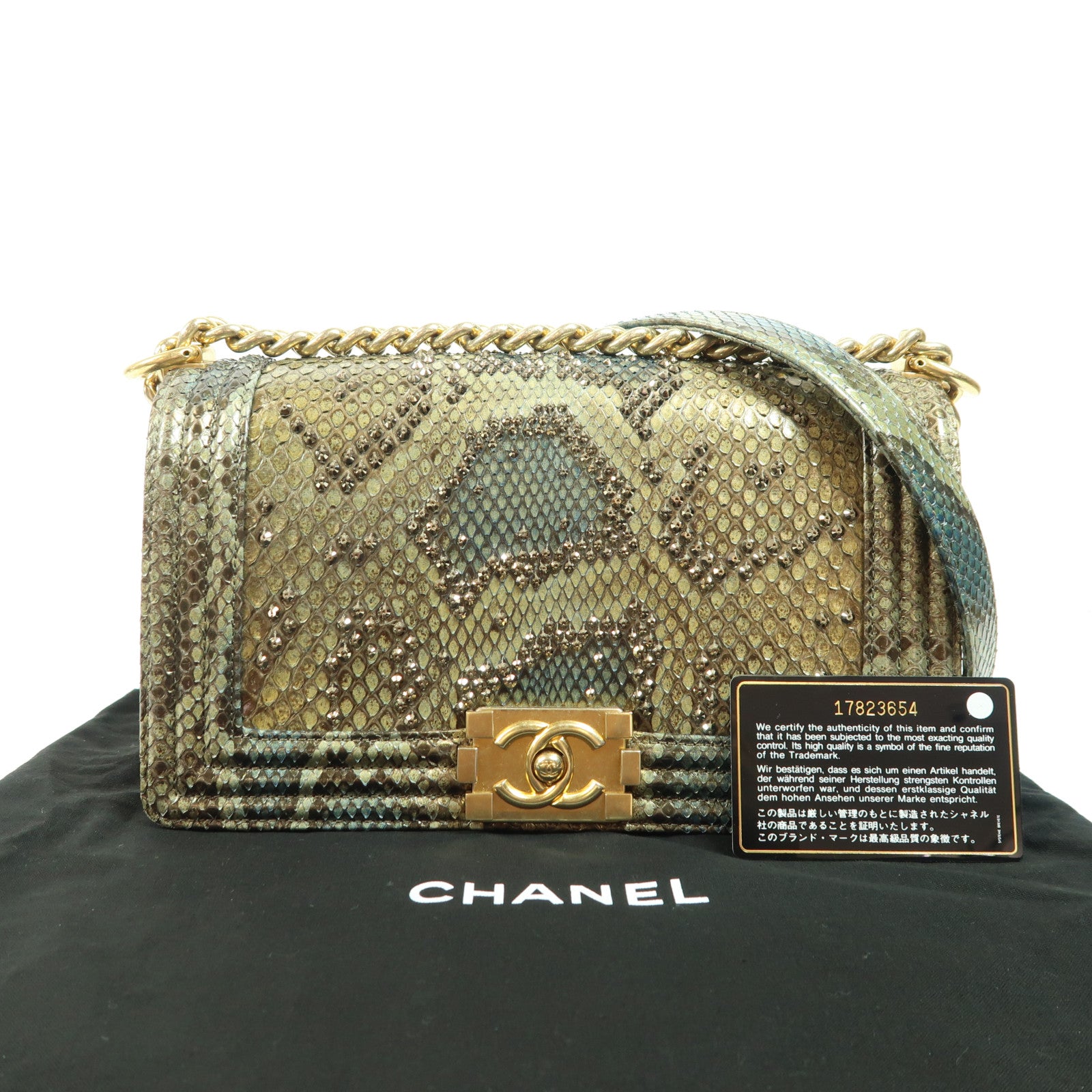 CHANEL 蛇皮皮革Boy 25金扣肩背袋