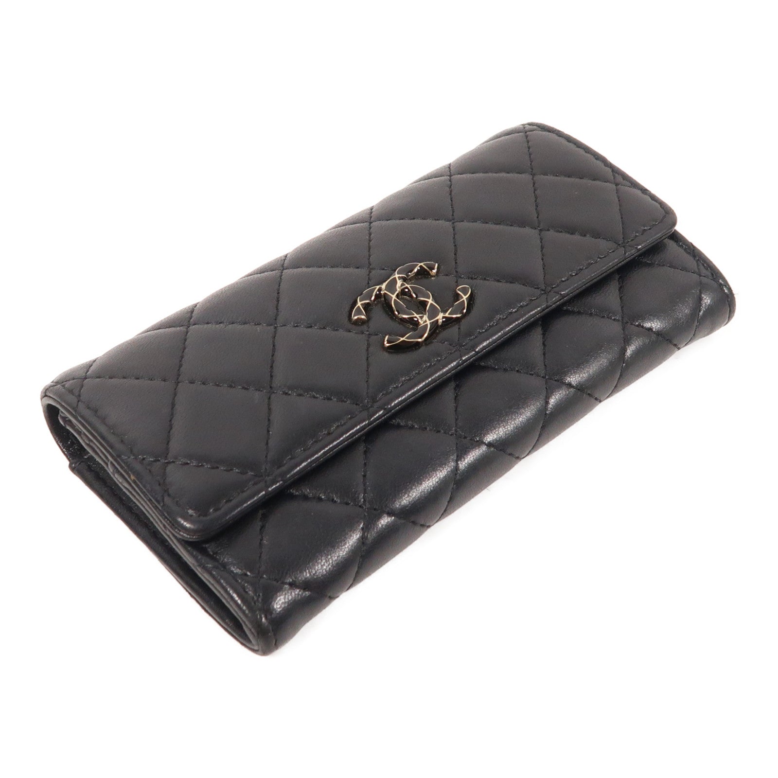 CHANEL 羊皮皮革Long Wallet金扣長錢包
