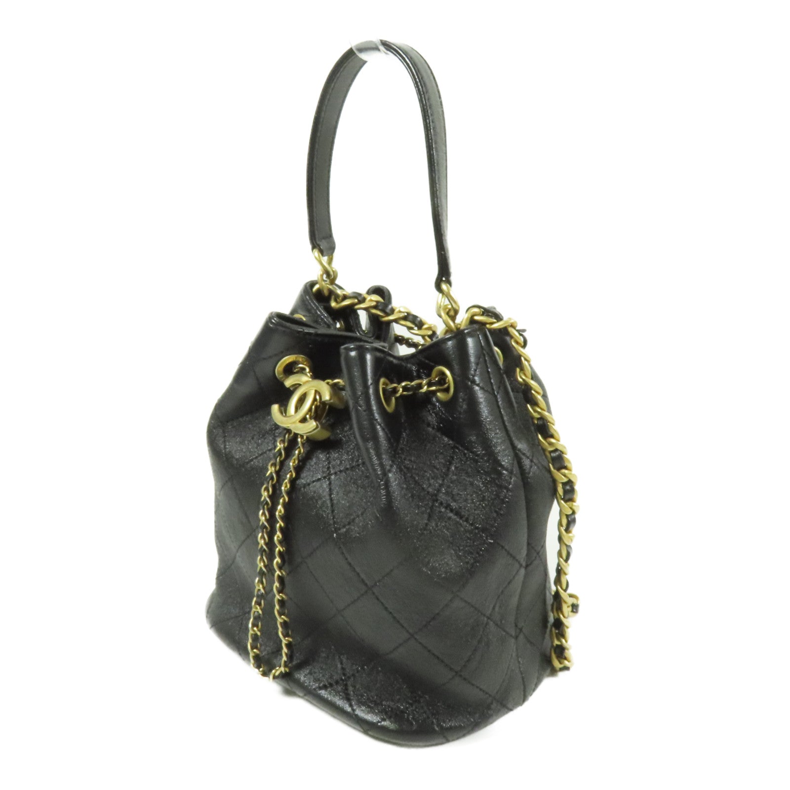 CHANEL 牛皮皮革Bucket Bag金扣手挽肩背兩用袋