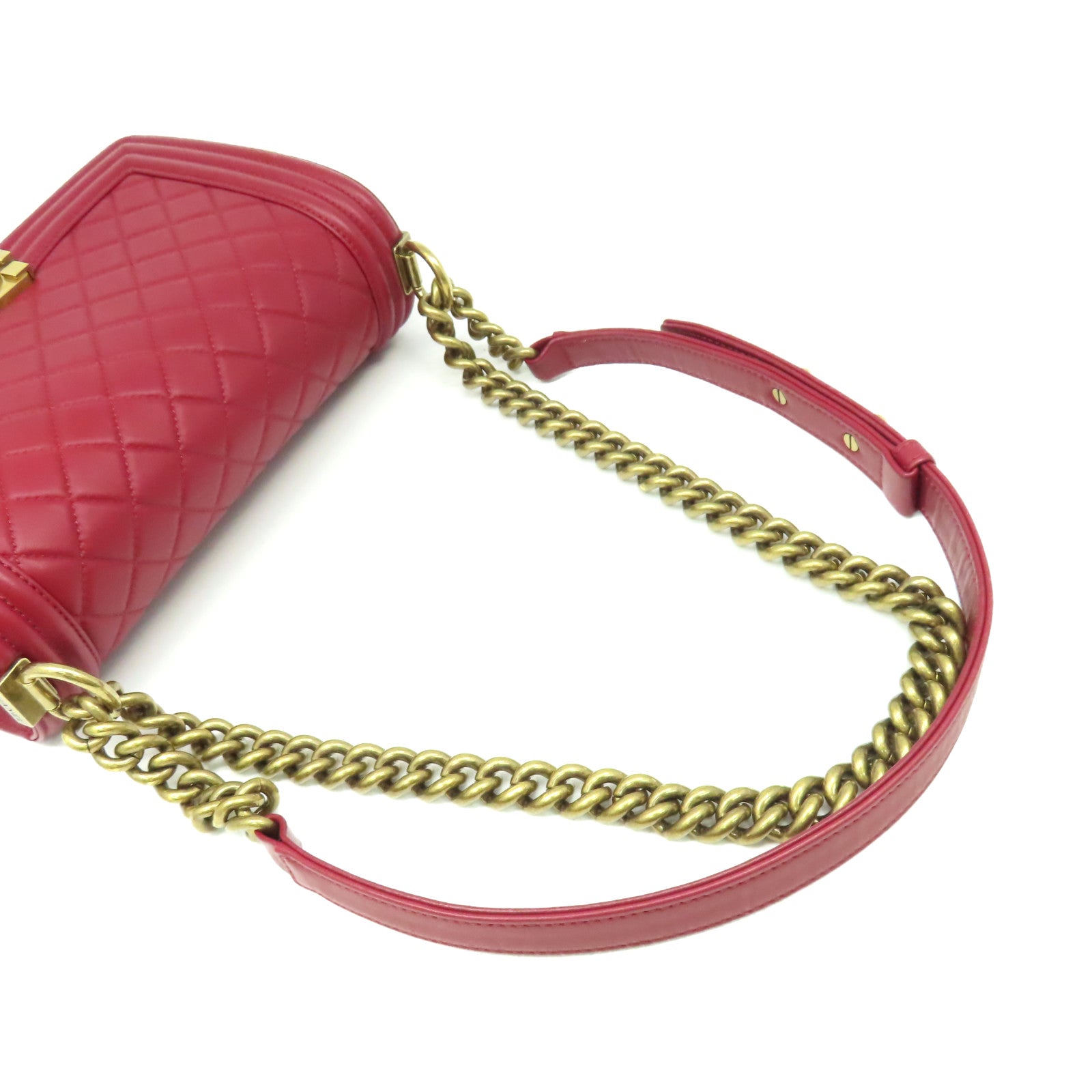 CHANEL **【激減優惠】菱格牛皮皮革Boy Chanel Chain Shoulder Bag金扣鏈帶肩背袋酒紅色