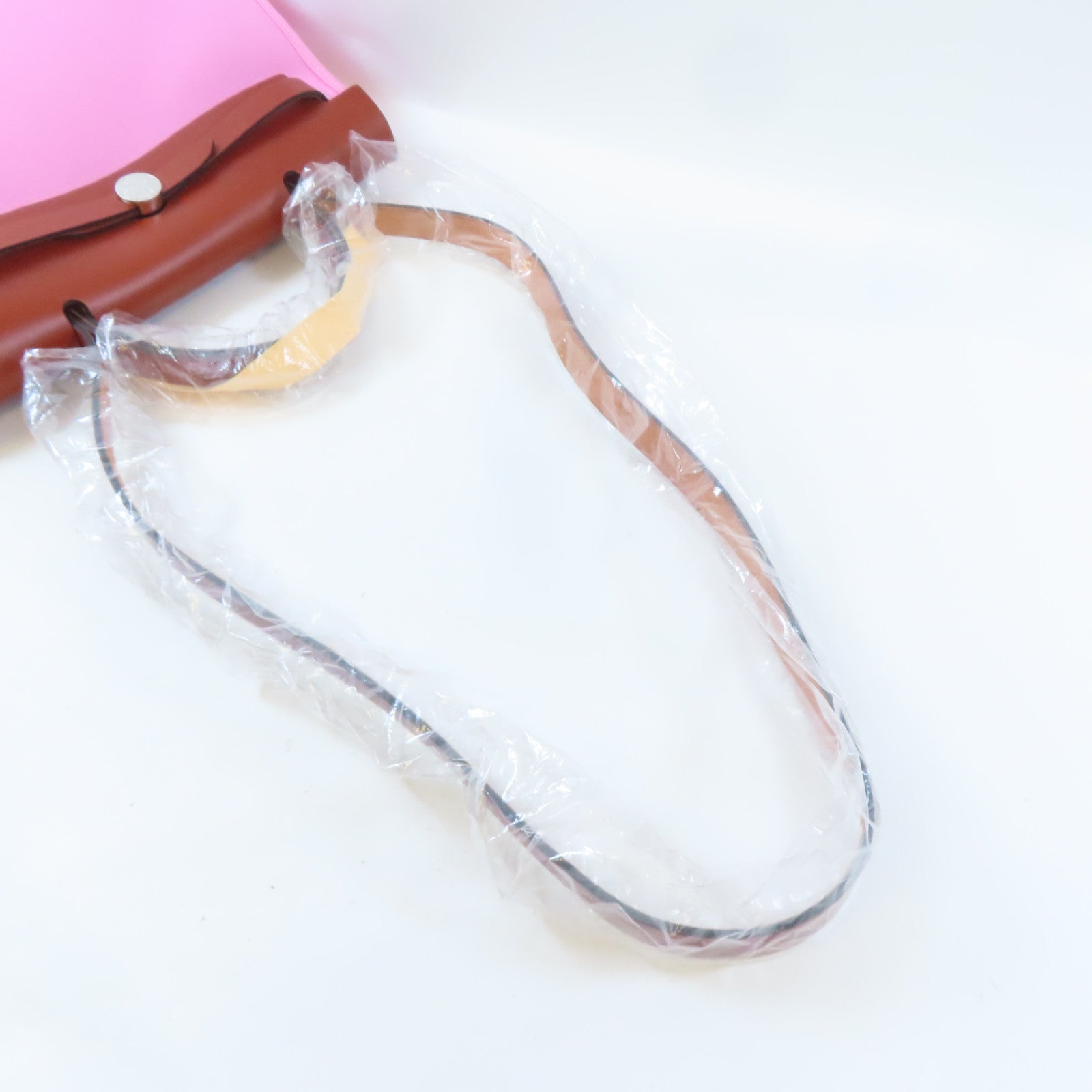 HERMES 帆布Herbag PM銀扣手挽肩背兩用袋粉紅色