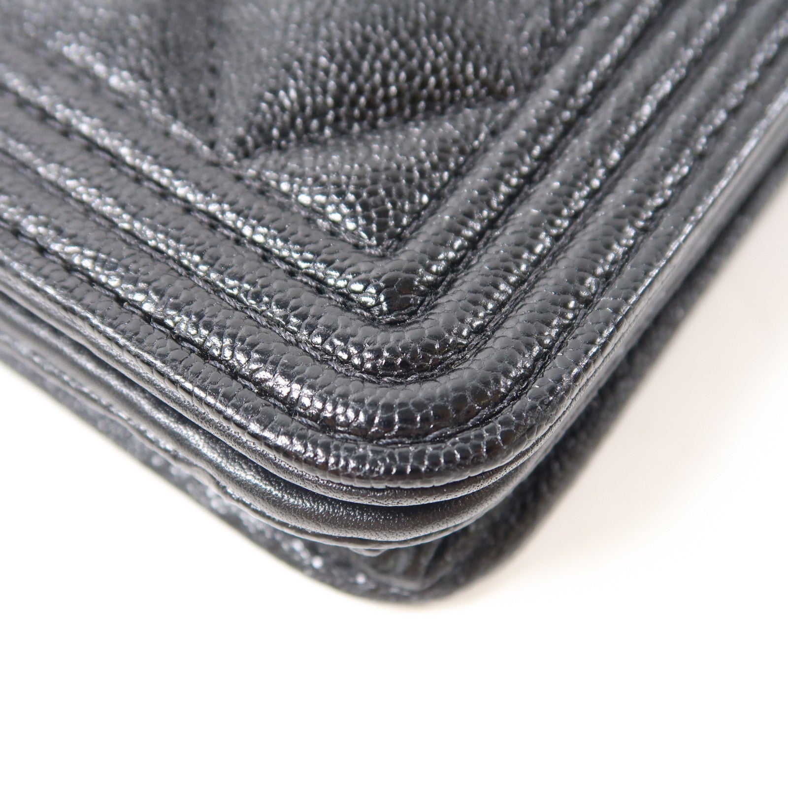CHANEL 菱格牛皮皮革WOC Wallet On Chain金扣鏈帶肩背袋黑色