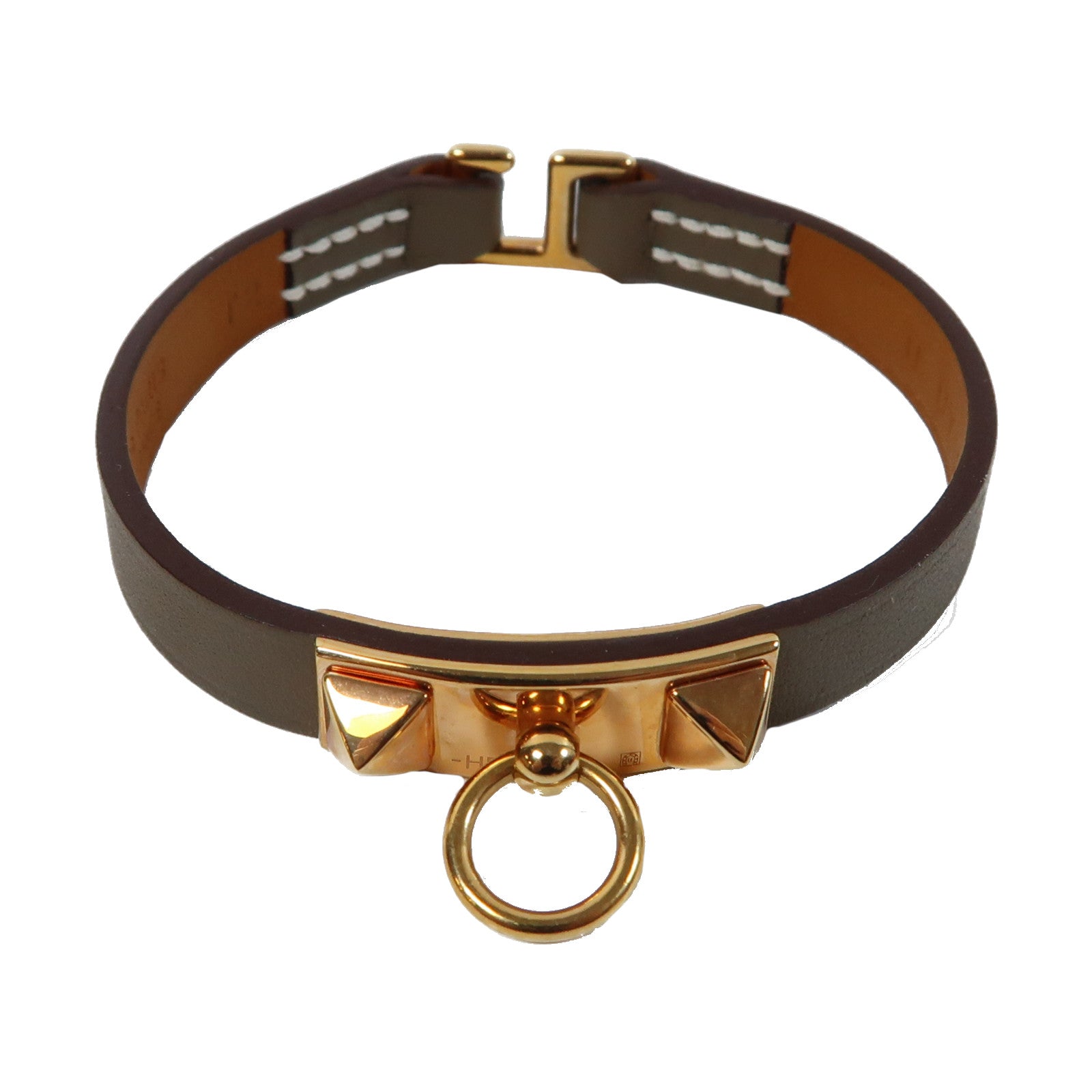 HERMES Swift皮革Rivale Mini Bracelet金扣手鐲象灰色