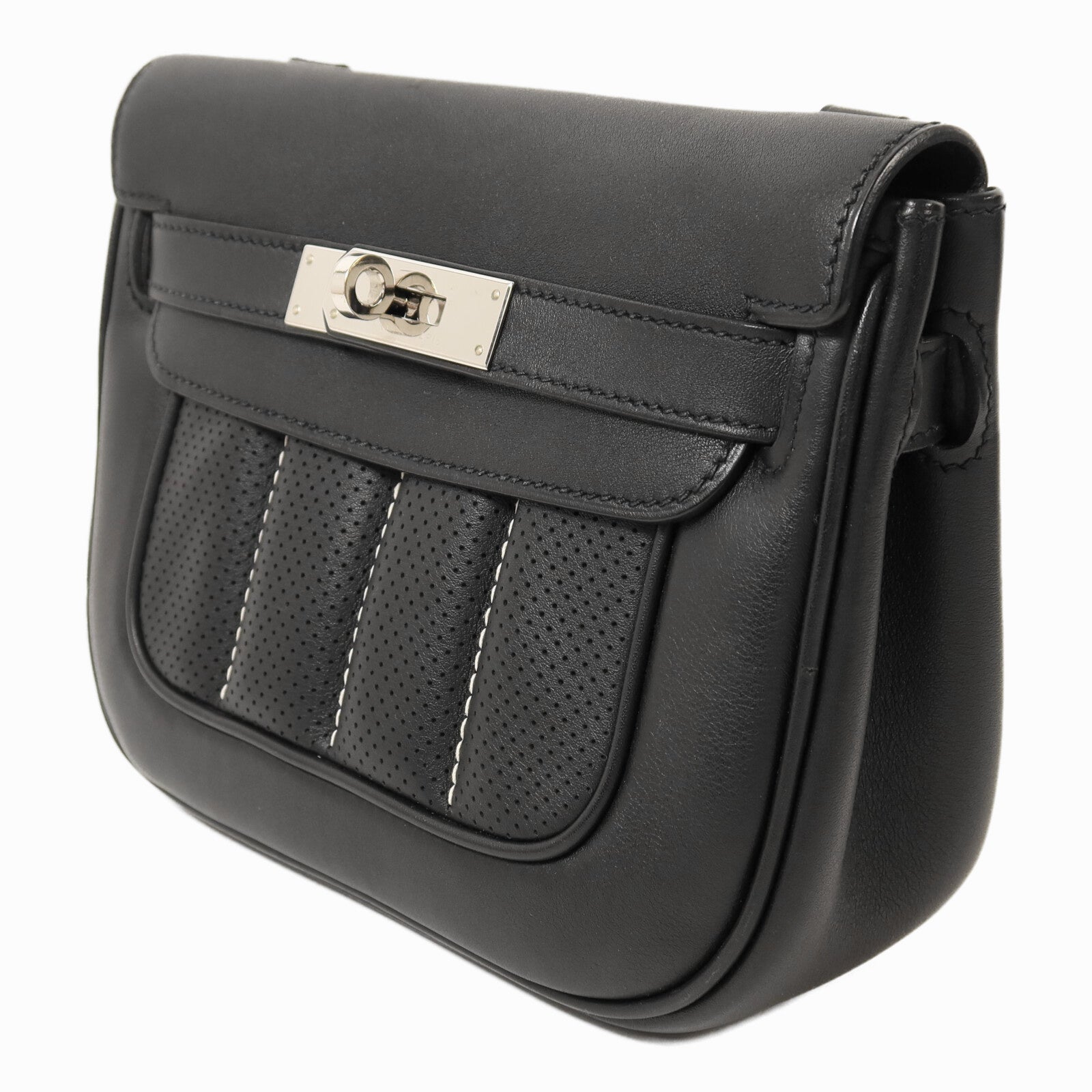 HERMES Swift皮革Mini Berline銀扣肩背袋Noir