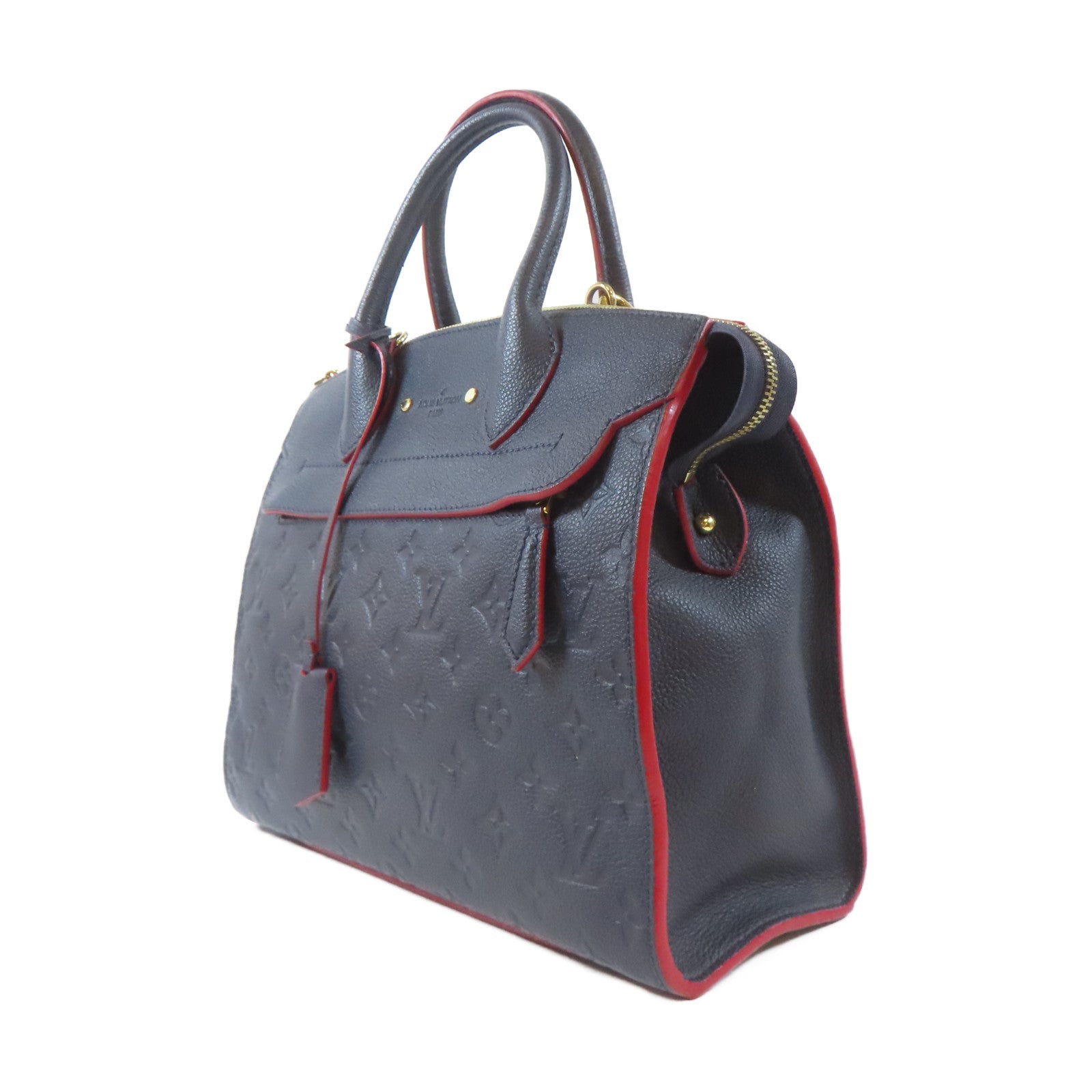 LOUIS VUITTON Monogram Empreinte Pont Neuf MM金扣手挽肩背兩用袋深藍色