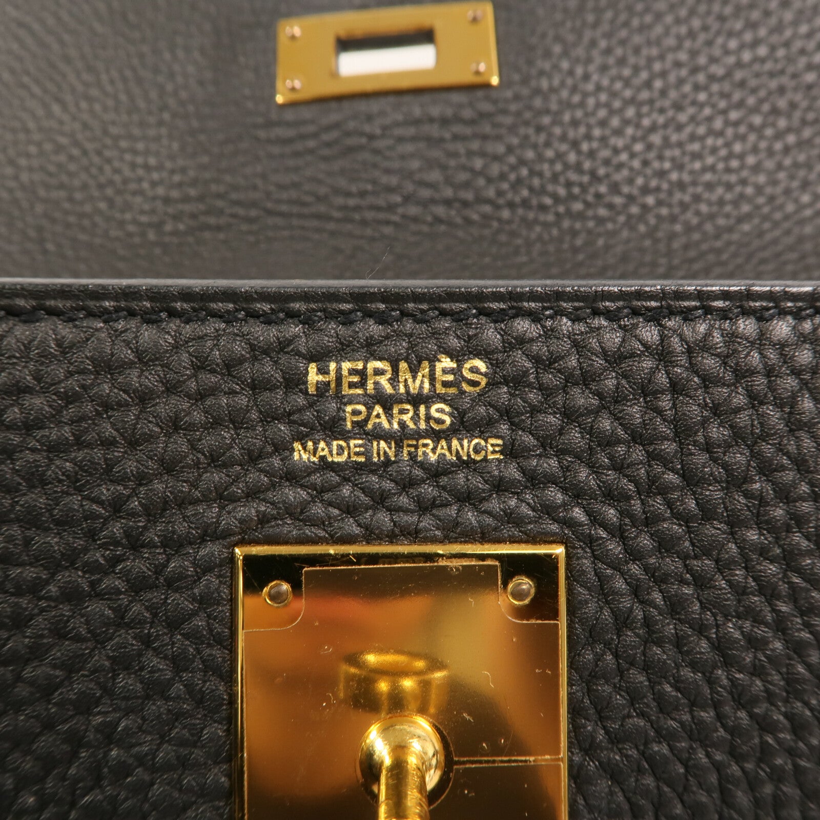 HERMES Clemence皮革Kelly 32金扣手挽肩背兩用袋Noir