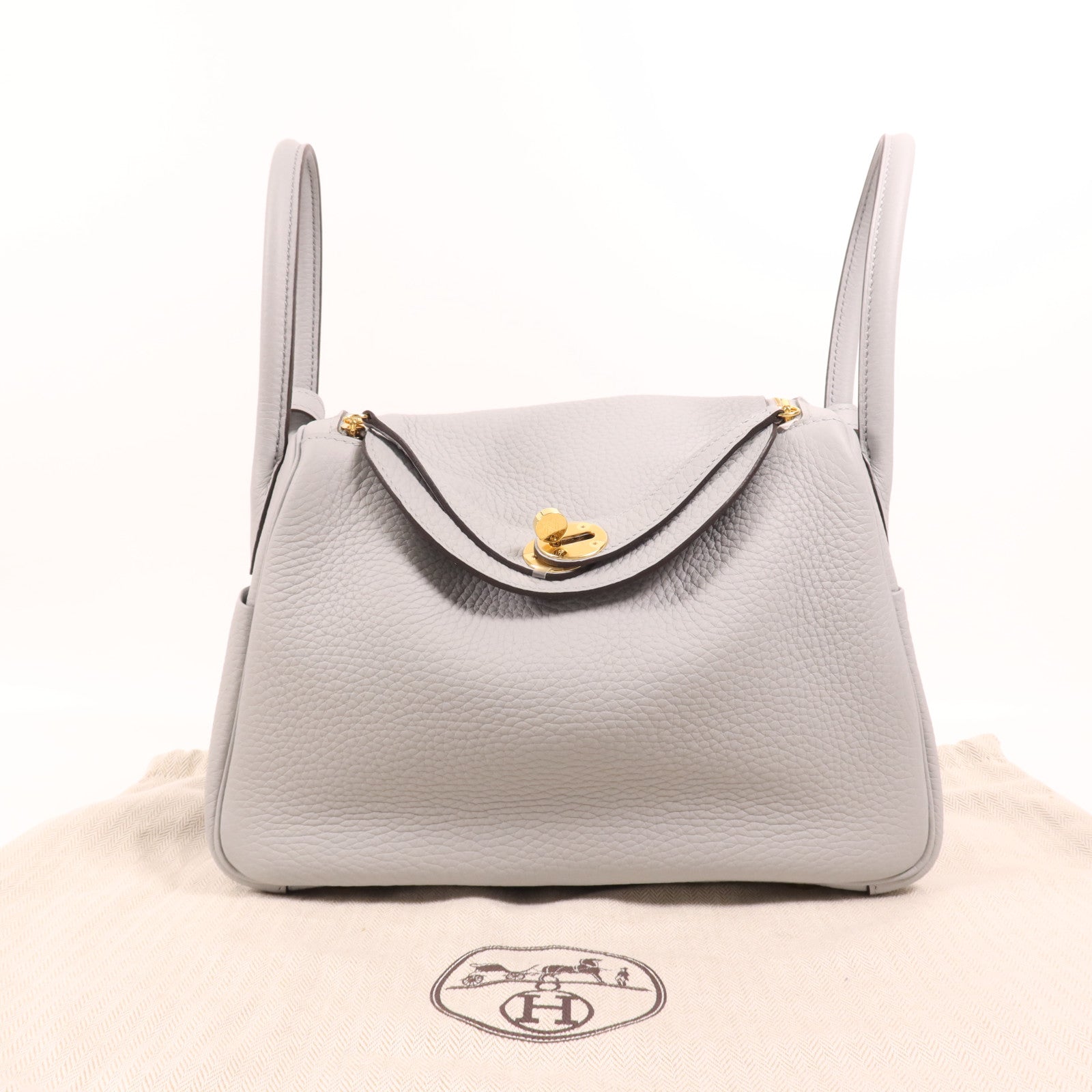 HERMES Clemence皮革Lindy 26金扣手挽肩背兩用袋Blue Glacier