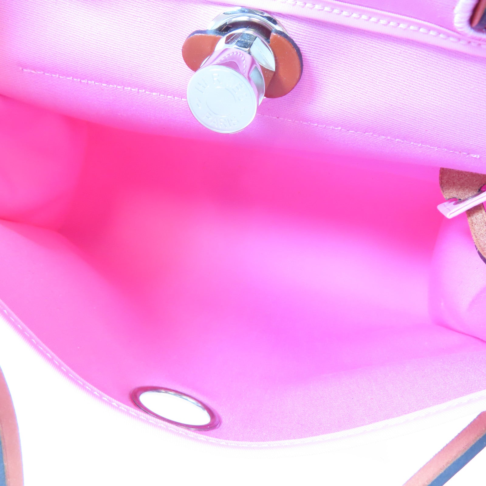 HERMES 帆布Herbag PM銀扣手挽肩背兩用袋粉紅色