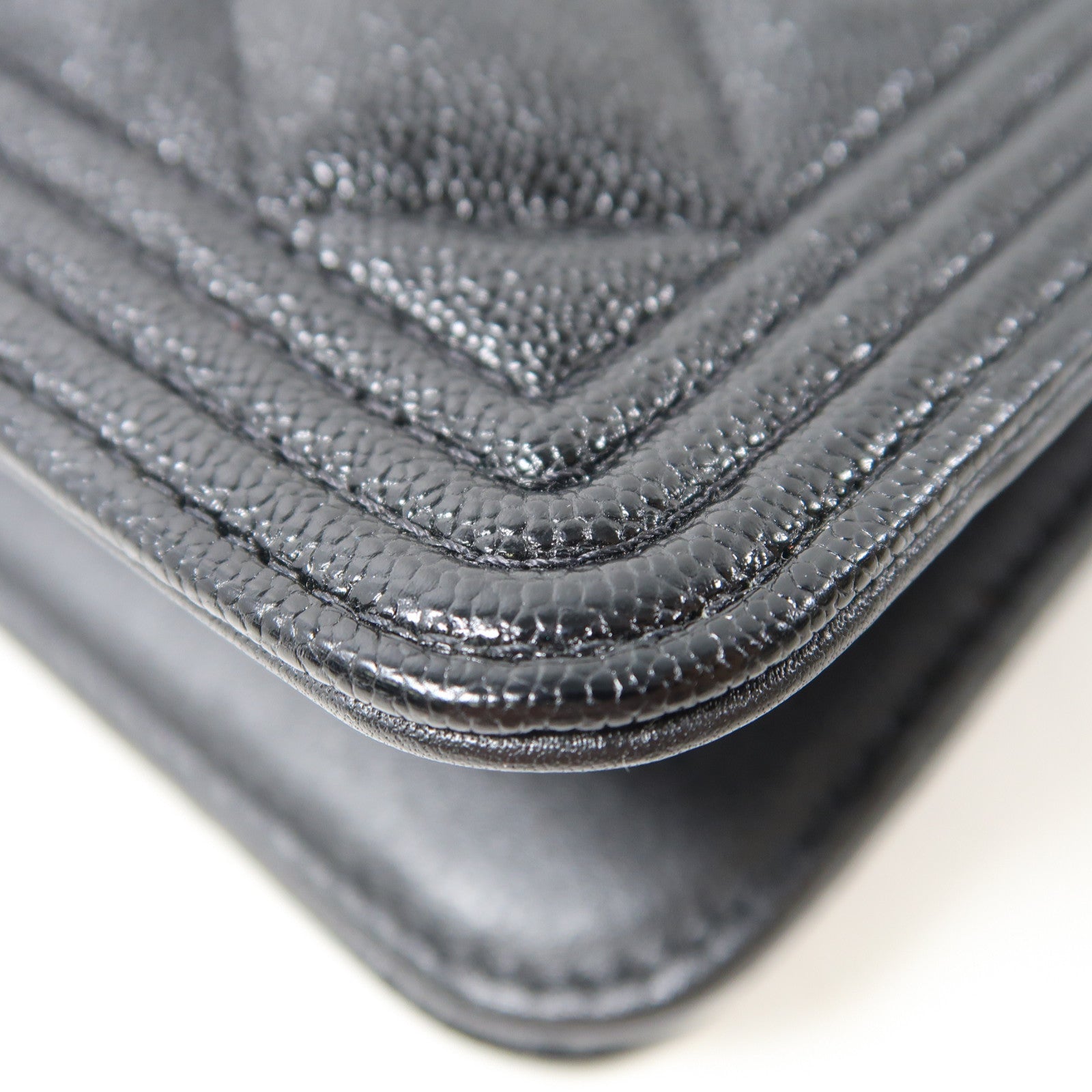 CHANEL 菱格牛皮皮革WOC Wallet On Chain金扣鏈帶肩背袋黑色