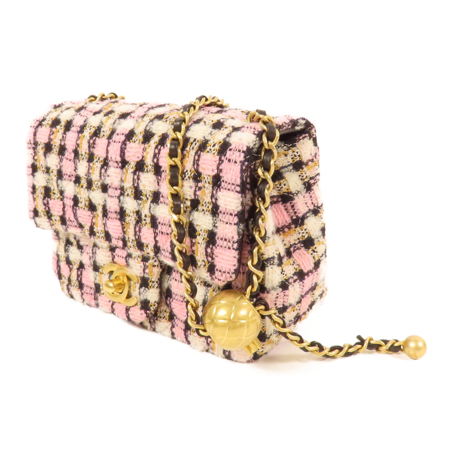 CHANEL 粗花呢Chain Shoulder金扣鏈帶肩背袋