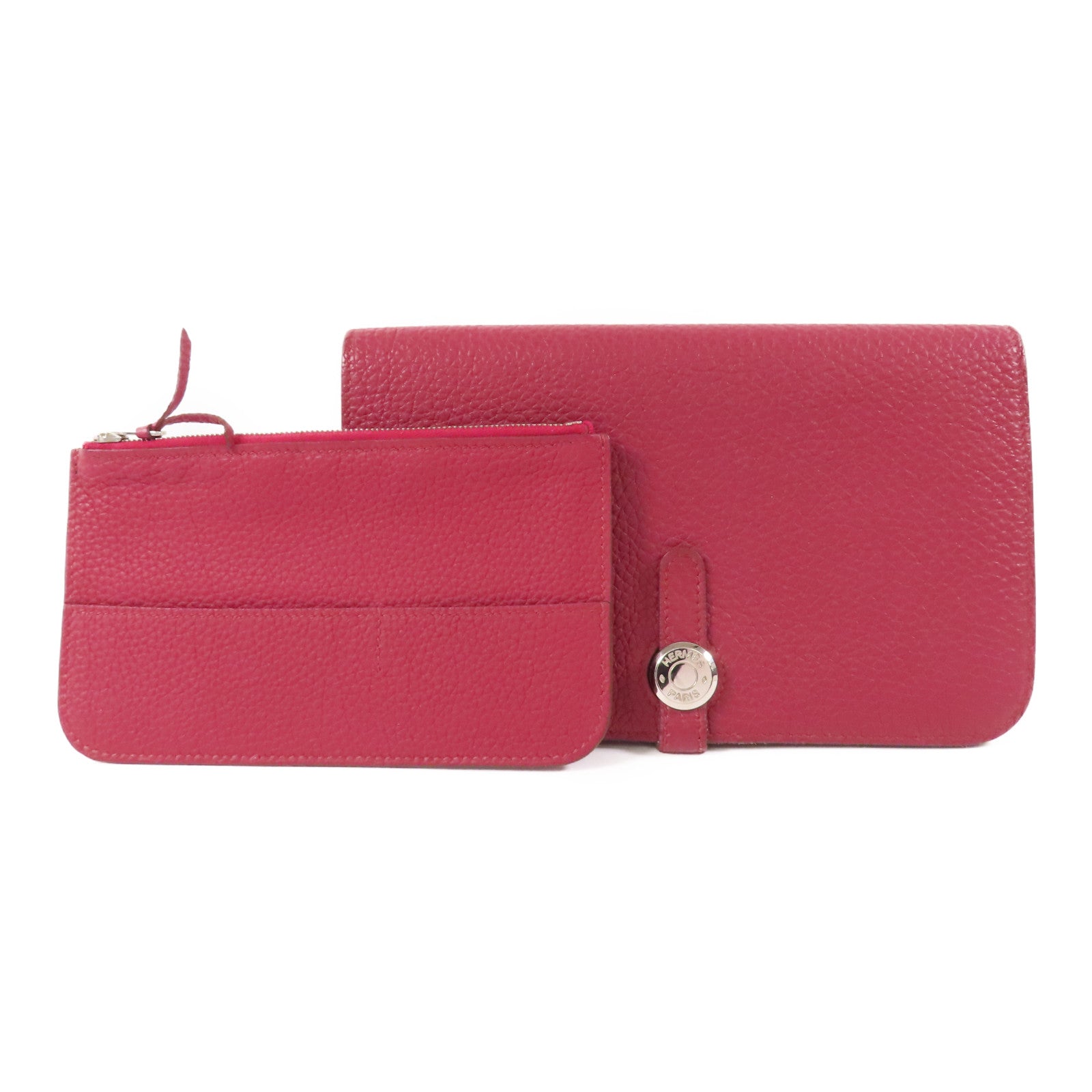HERMES PHW Dogon GM Long Wallet Clemence Leather B5 Rubis