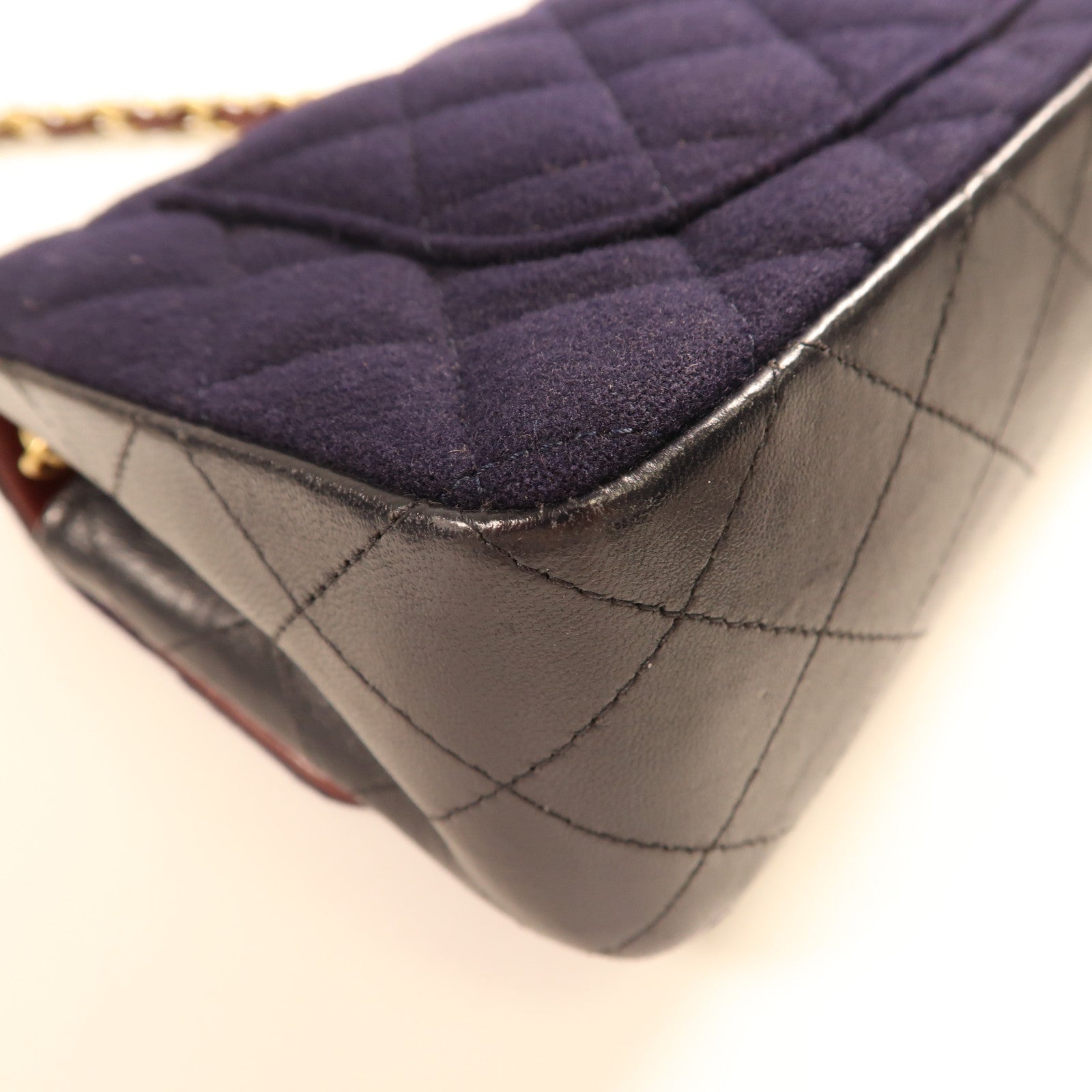CHANEL CC GHW Charms Mini Rect Chain Shoulder Bag Wool Navy Blue