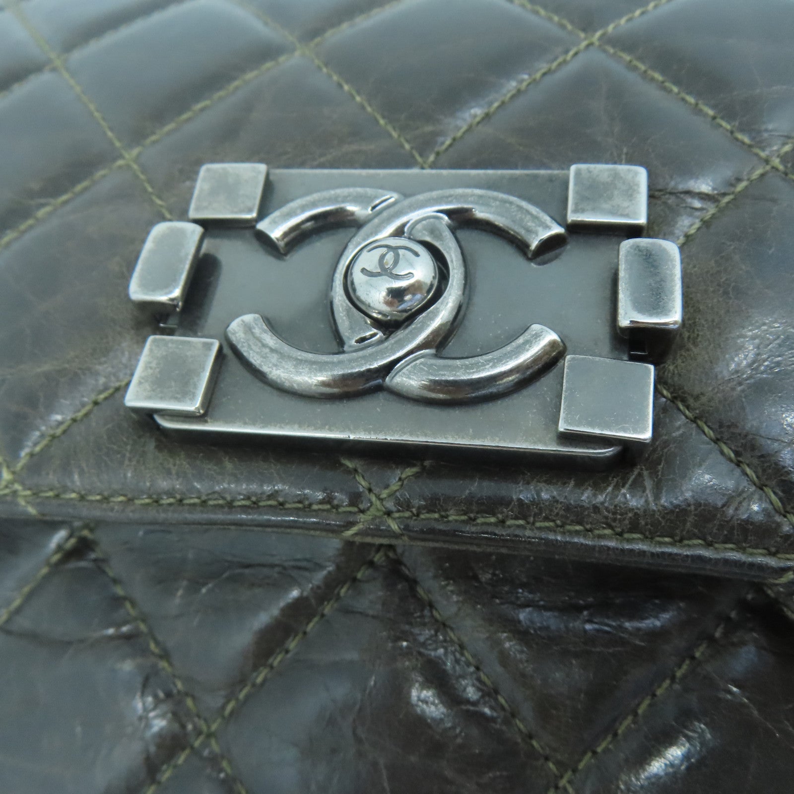 CHANEL 【激減優惠】菱格牛皮皮革Chain Shoulder銀扣鏈帶肩背袋棕色