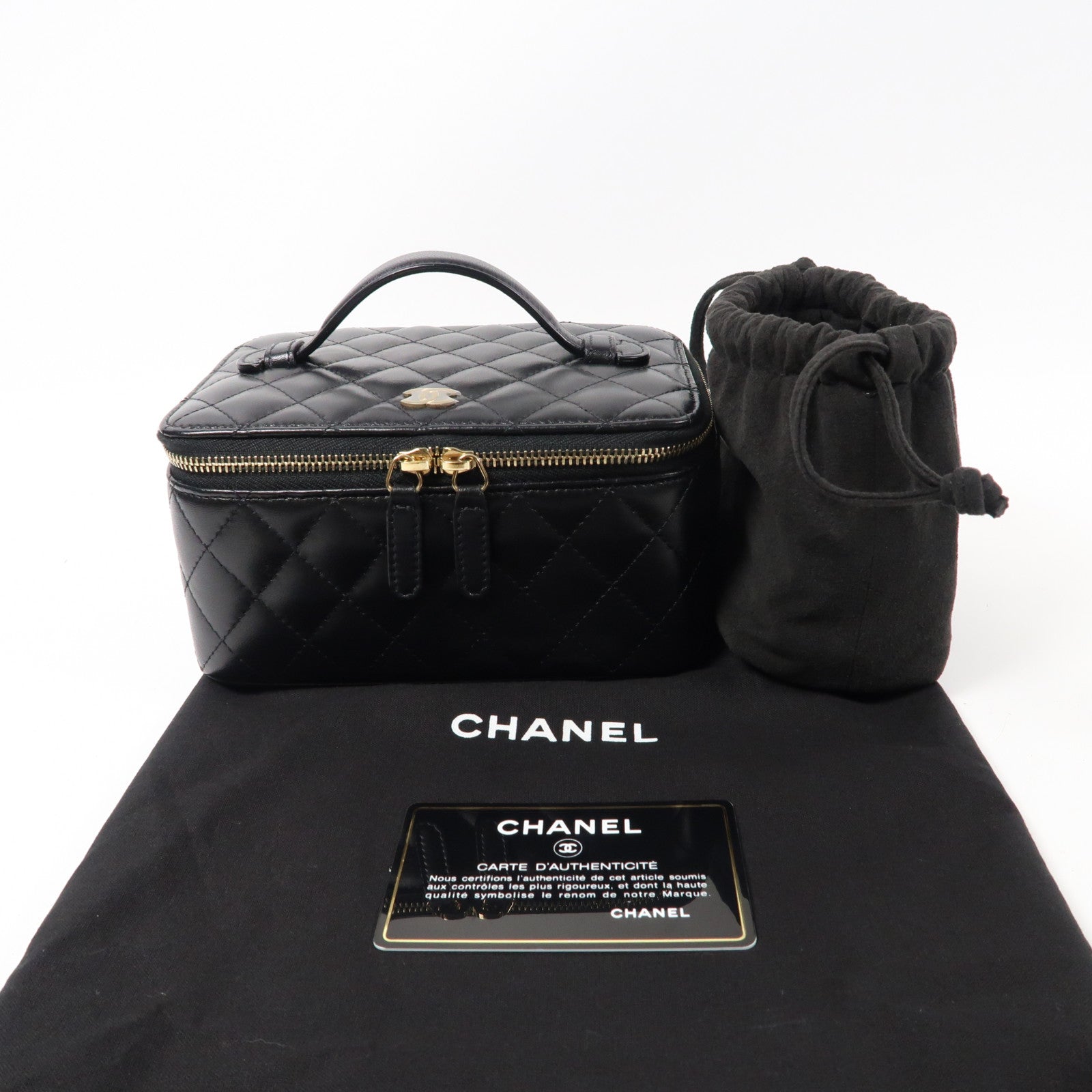 CHANEL 菱格羊皮皮革Jewelry Box銀扣手拿包黑色