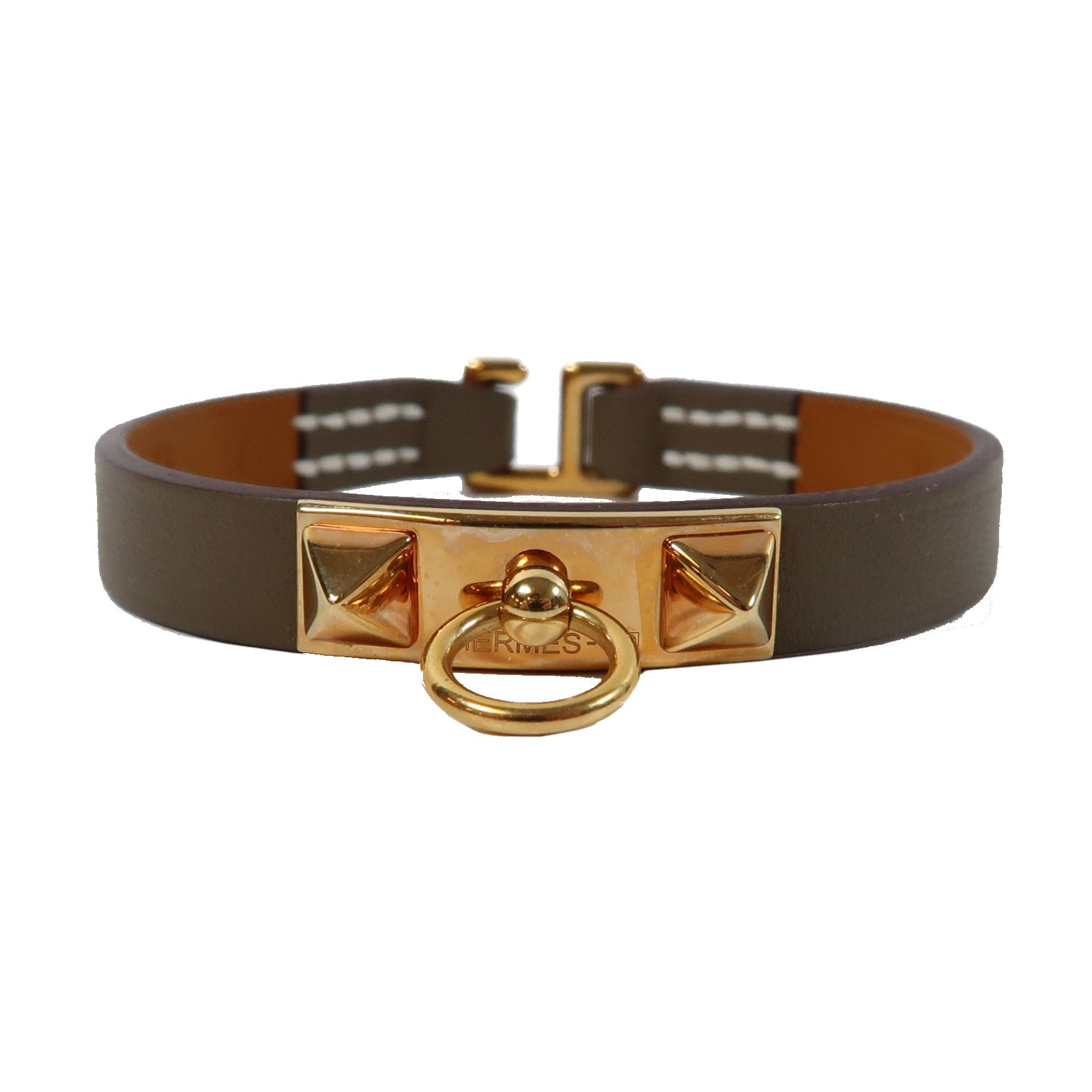 HERMES Swift皮革Rivale Mini Bracelet金扣手鐲象灰色